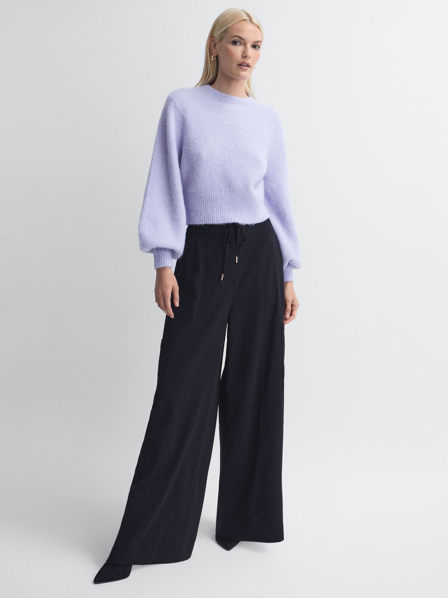 Florere Fluffy Crew Neck Jumper in Lilac - Image 4 of 6