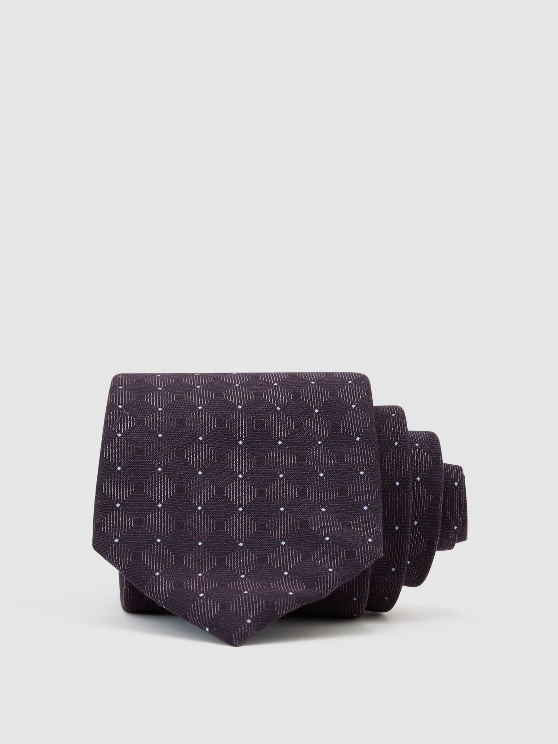 Silk-Blend Woven Tonal Diamond Tie in Midnight Purple - Image 2 of 5