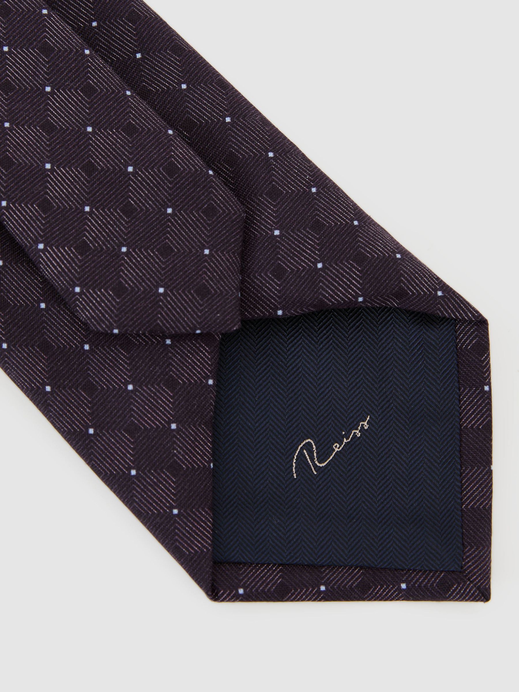 Silk-Blend Woven Tonal Diamond Tie in Midnight Purple - Image 4 of 5