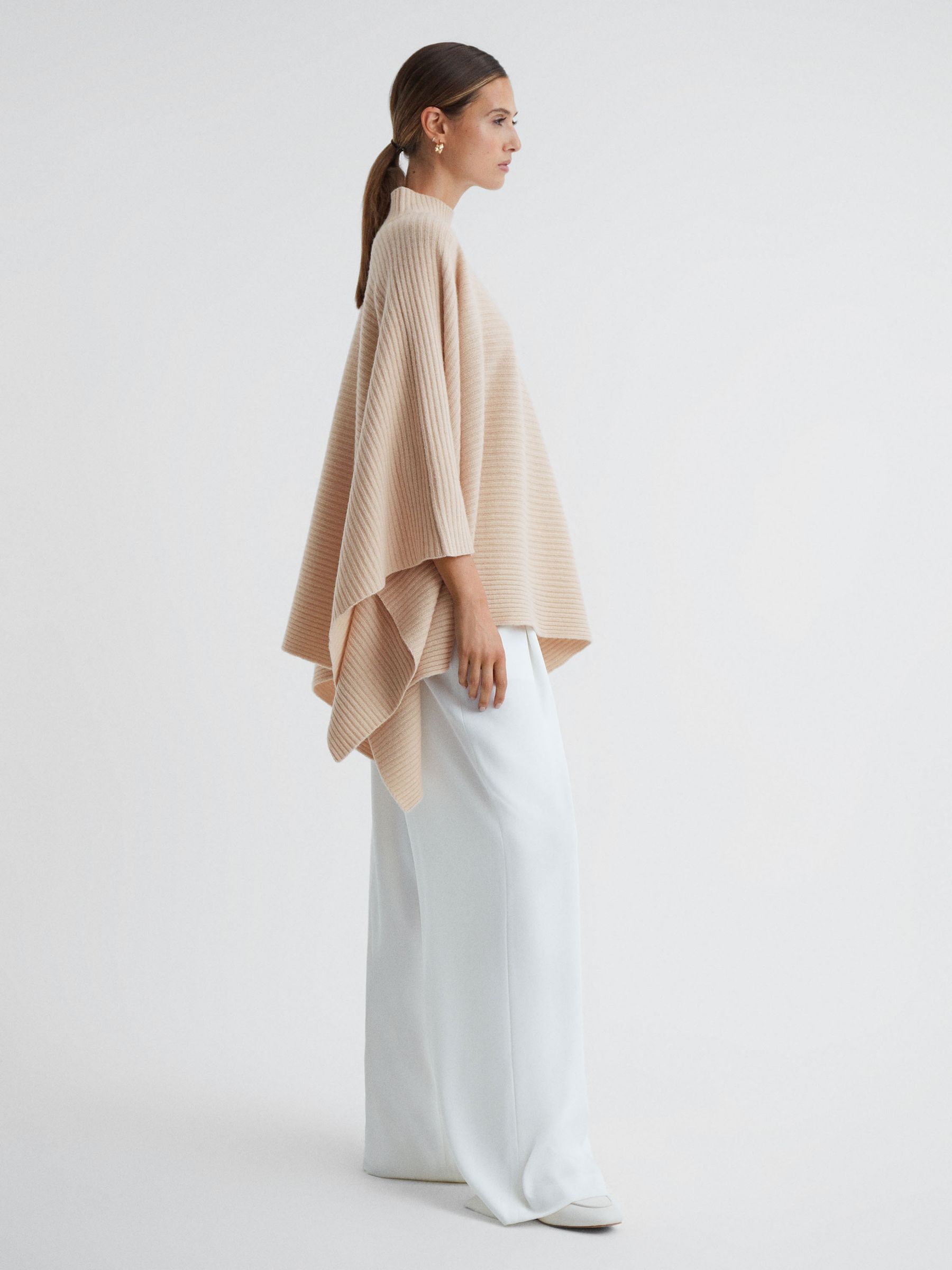 Relaxed Wool-Cashmere Poncho in Nude - Image 1 of 5