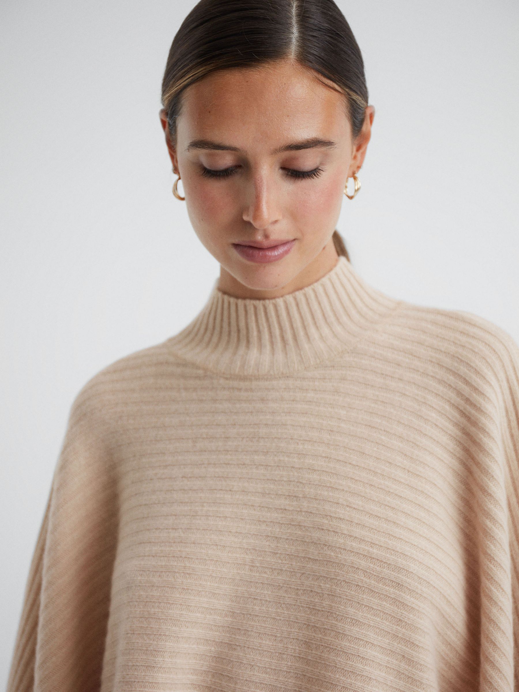 Relaxed Wool-Cashmere Poncho in Nude - Image 3 of 5