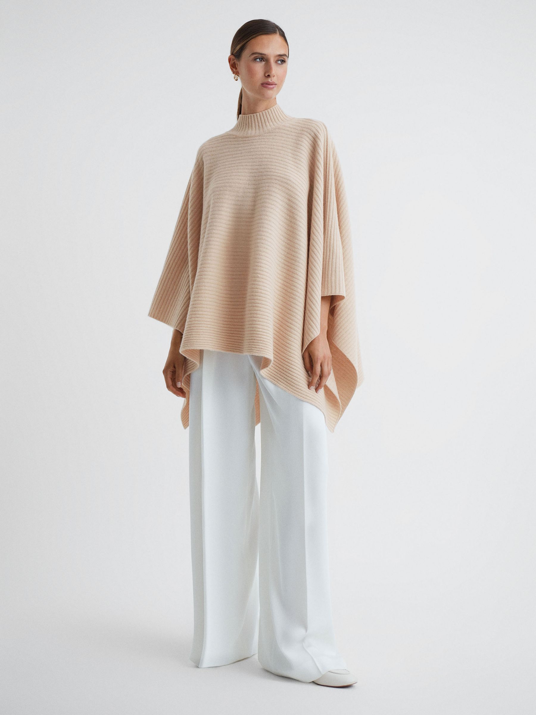 Relaxed Wool-Cashmere Poncho in Nude - Image 4 of 5