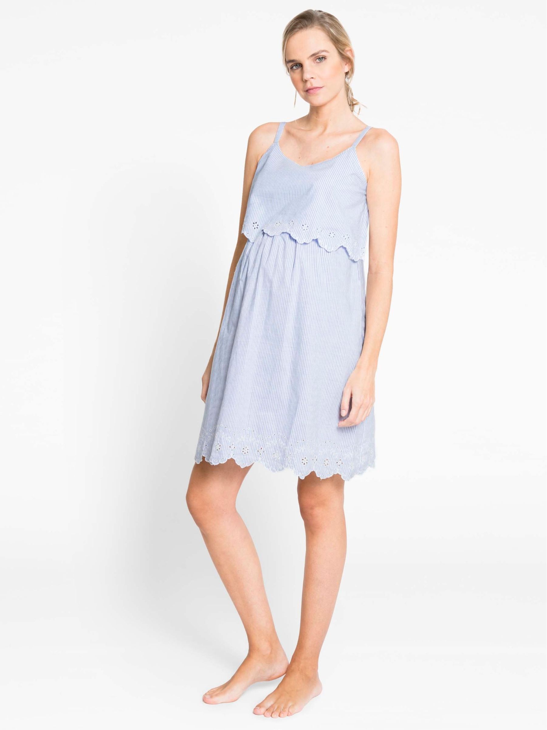 Blue Ticking Stripe Maternity & Nursing Nightdress - Image 3 of 5