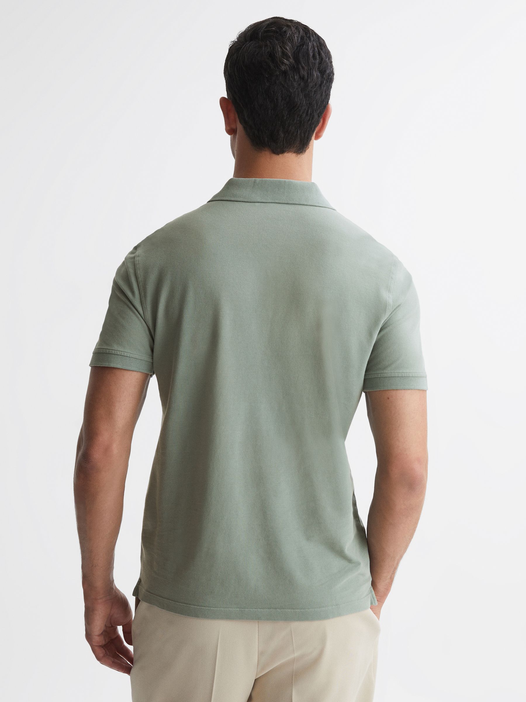 Slim Fit Garment Dye Polo Shirt in Sage - Image 4 of 4
