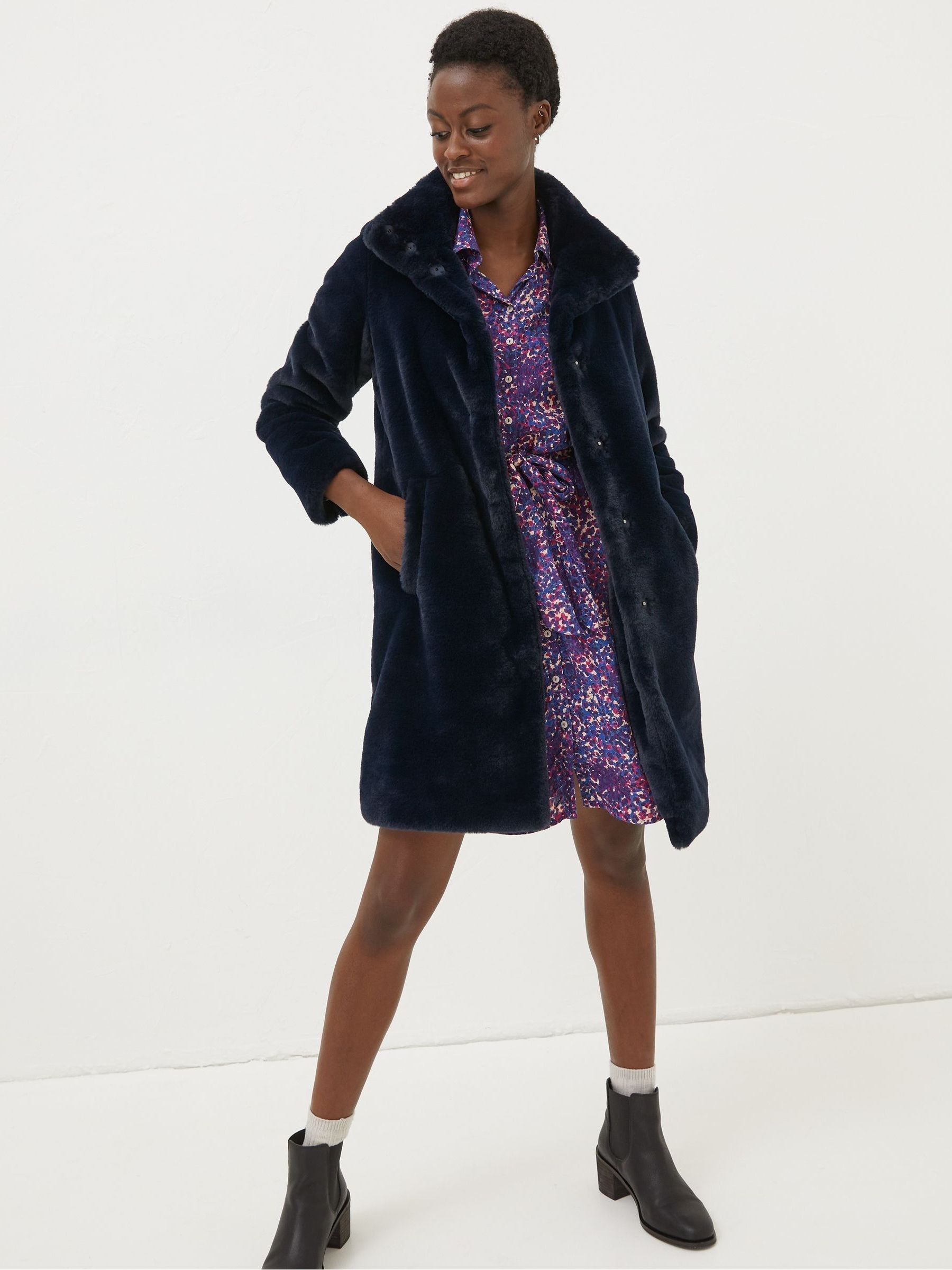 Blue Freya Faux Fur Long Coat - Image 1 of 4