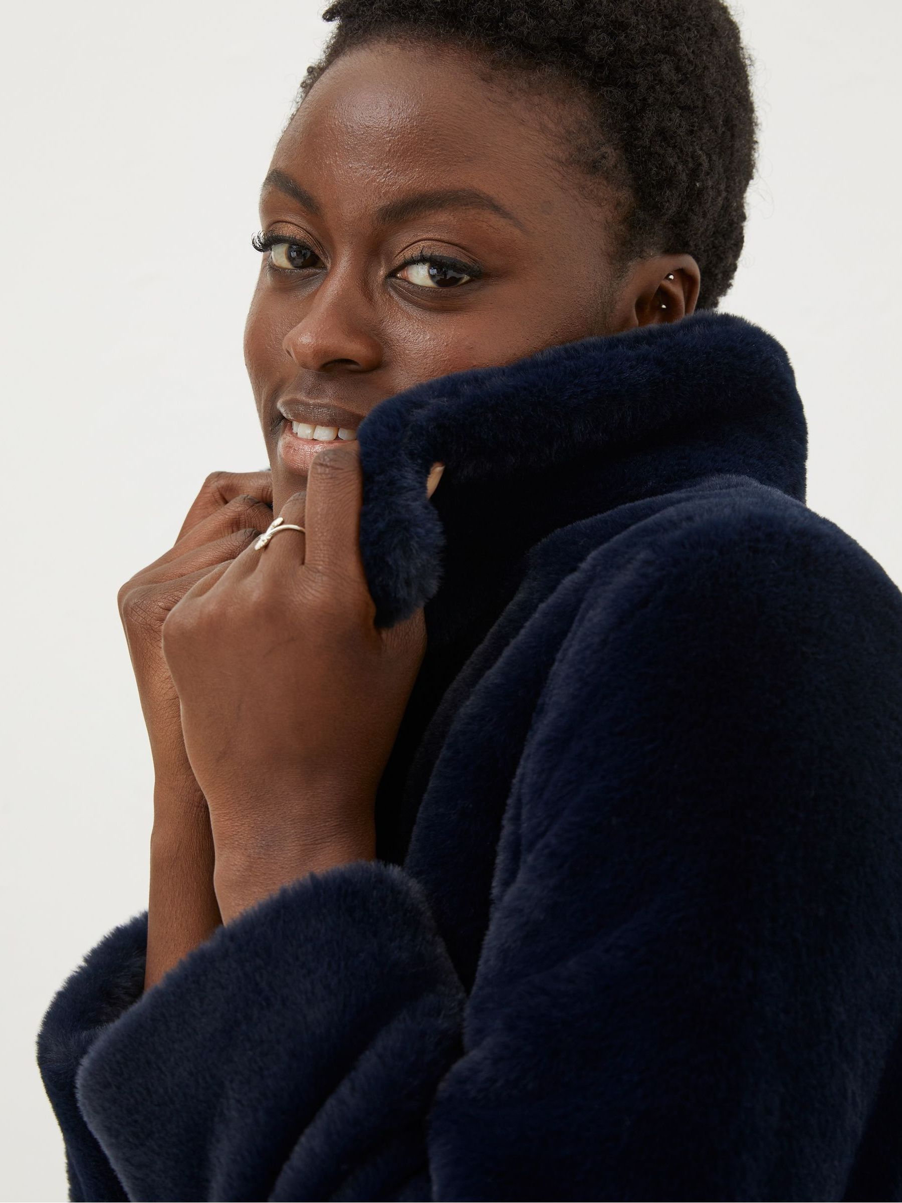Blue Freya Faux Fur Long Coat - Image 3 of 4