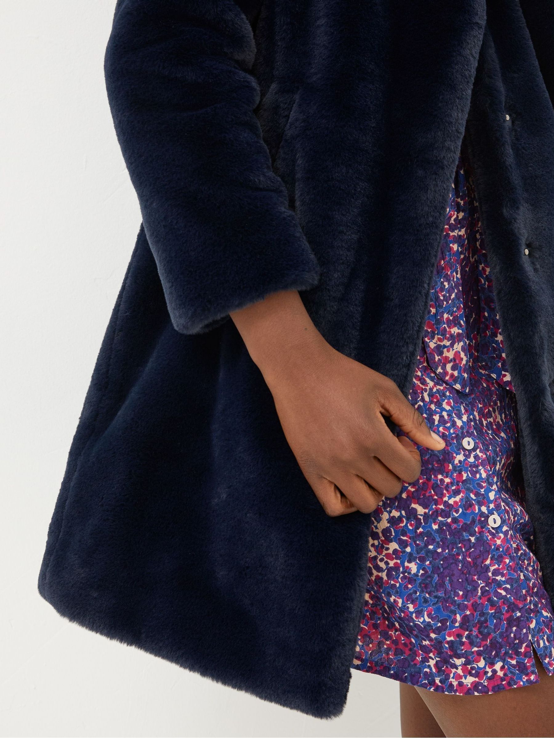 Blue Freya Faux Fur Long Coat - Image 4 of 4