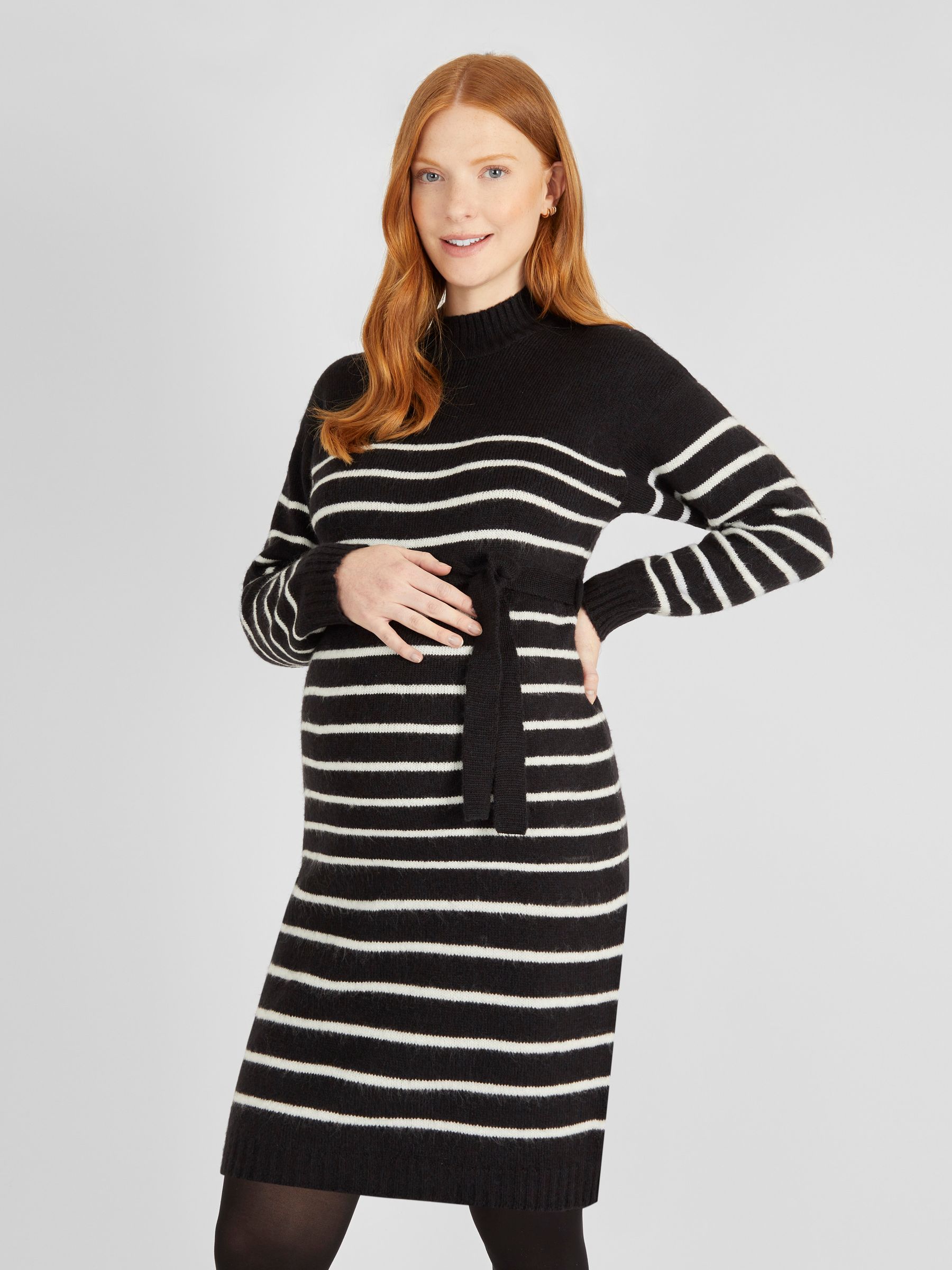 Stripe Turtle Neck Knitted Maternity Dress in Navy - Image 2 of 5