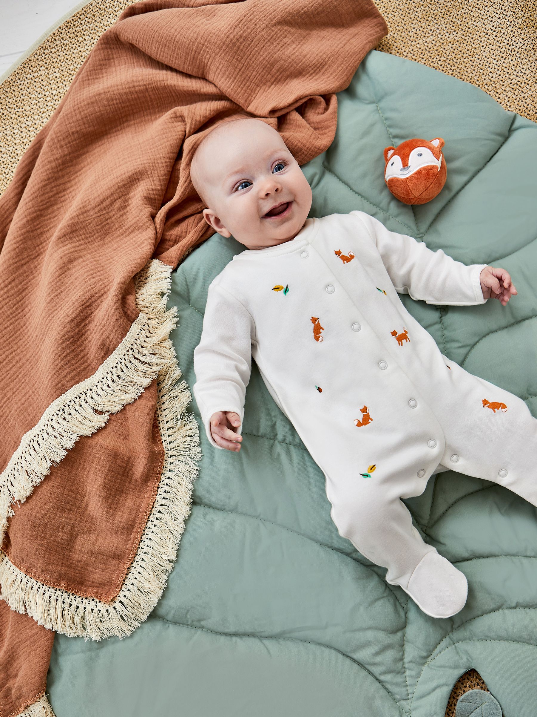 White Fox Embroidered Cotton Baby Sleepsuit - Image 2 of 4