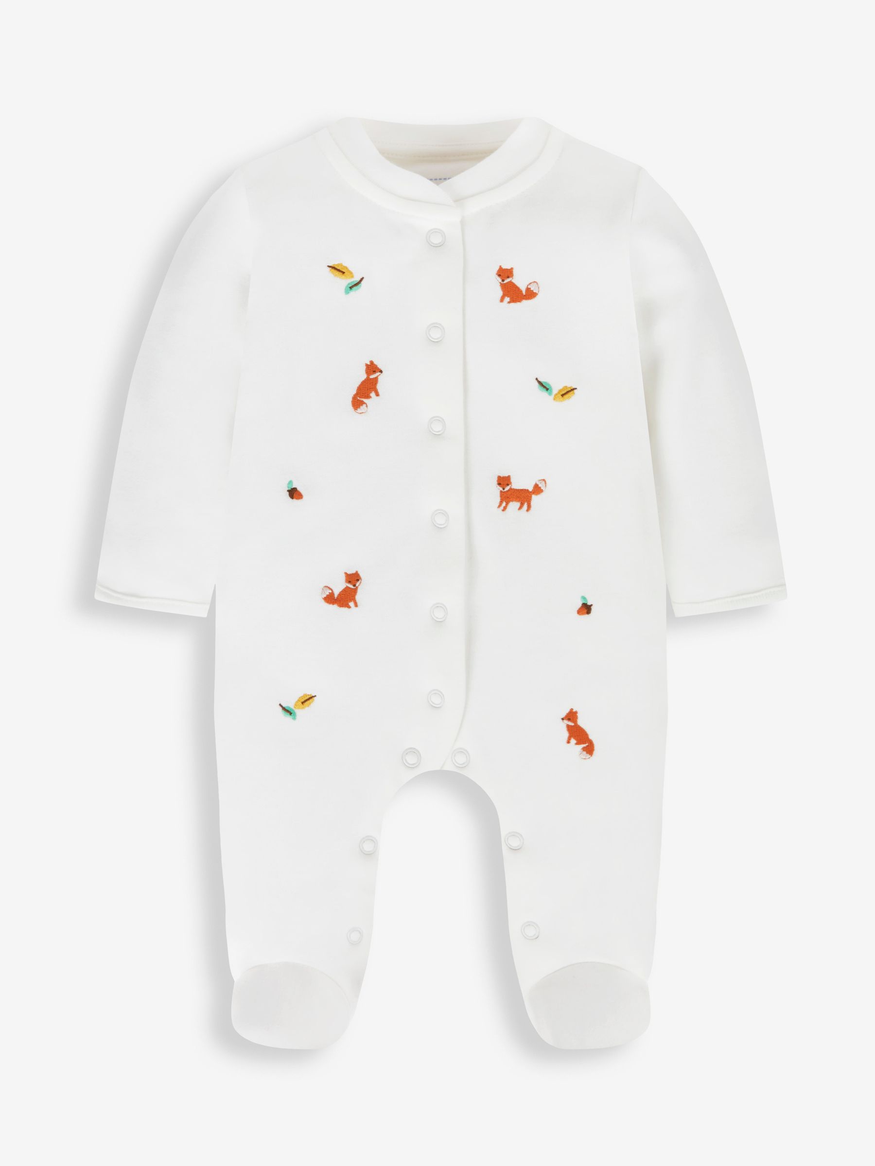White Fox Embroidered Cotton Baby Sleepsuit - Image 3 of 4