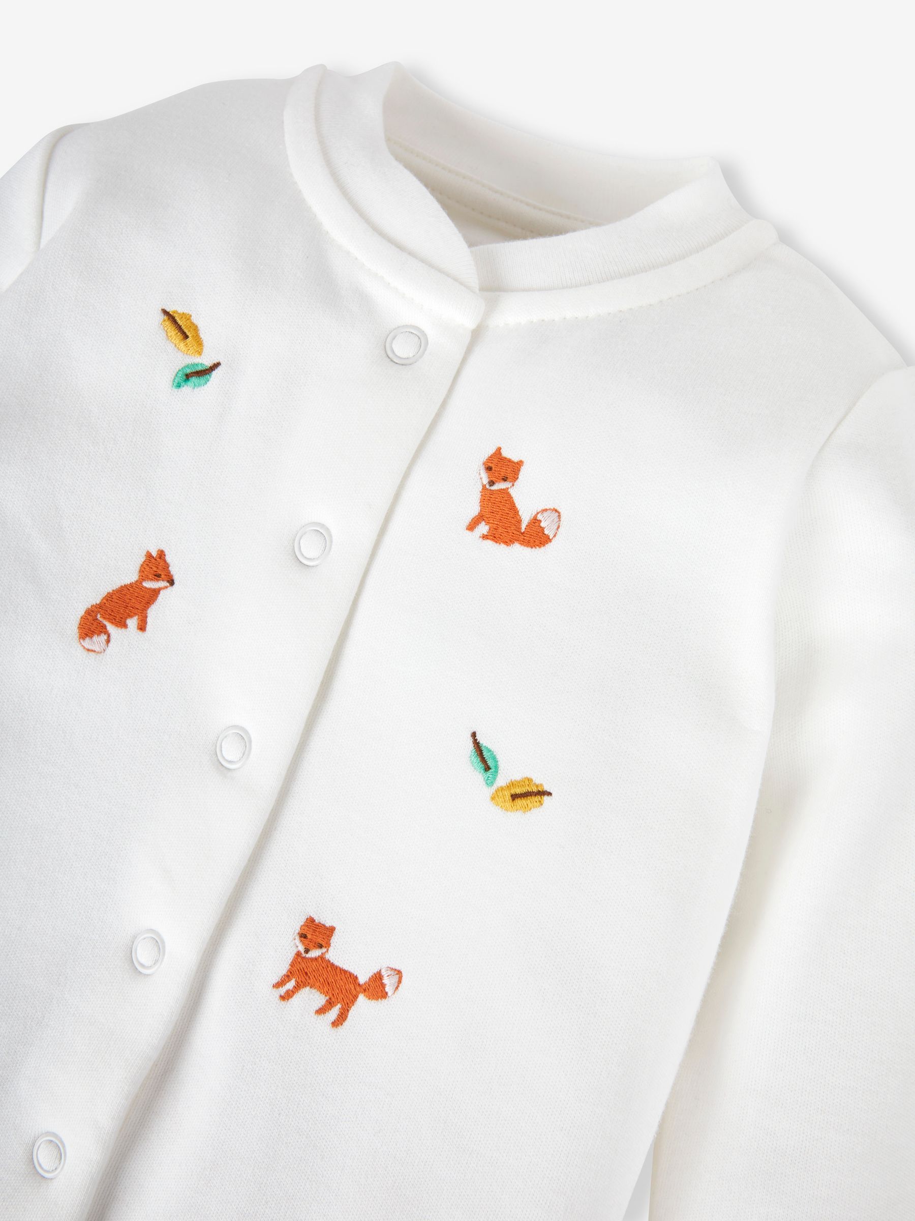 White Fox Embroidered Cotton Baby Sleepsuit - Image 4 of 4