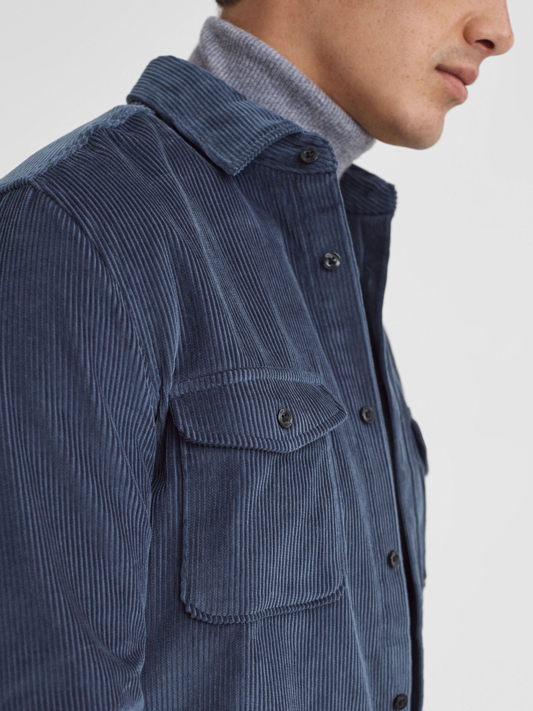 Corduroy Twin Pocket Overshirt in Dark Airforce - Image 4 of 5