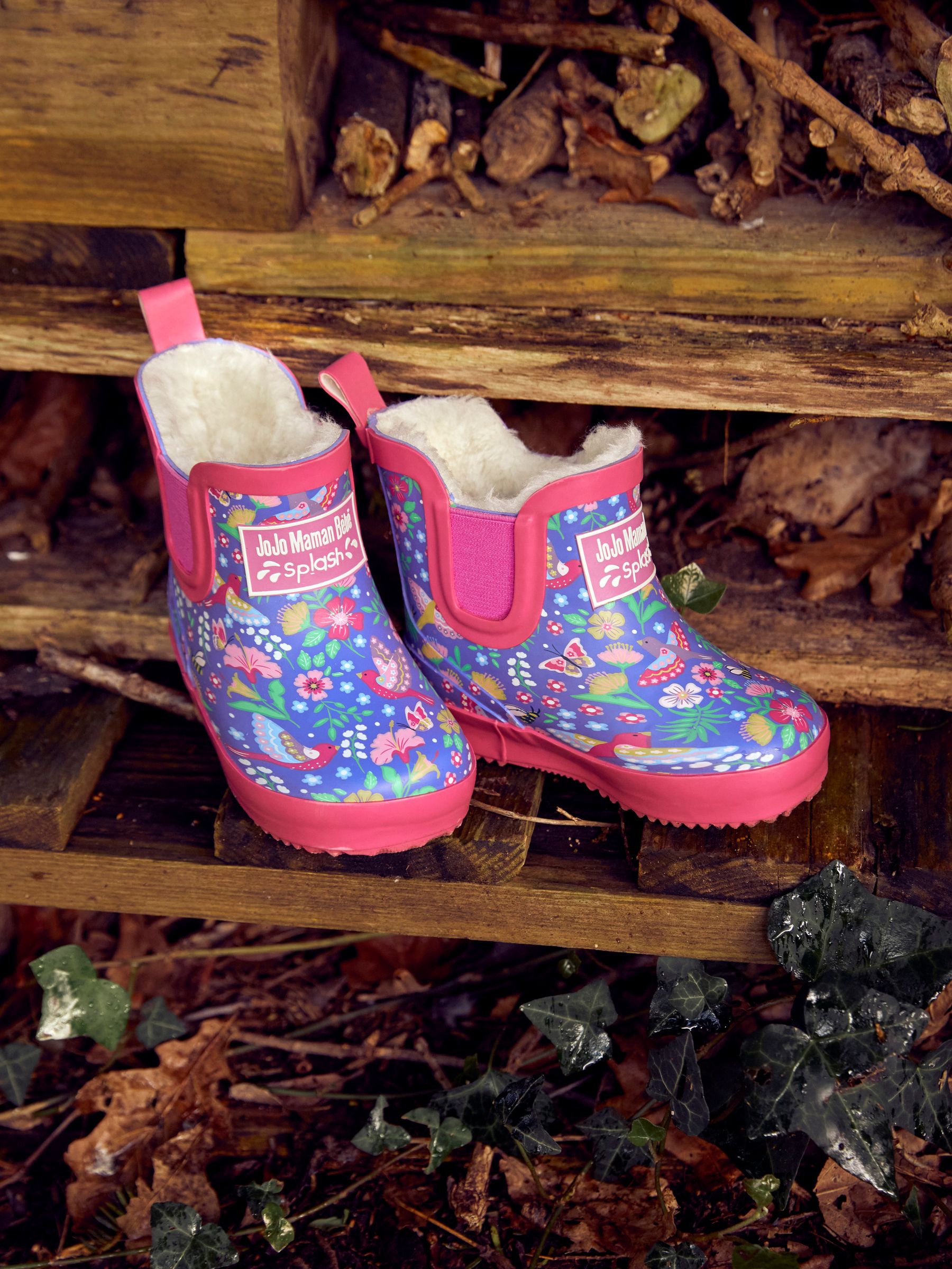 Purple Cosy Lined Bird Floral Ankle Wellies - Image 1 of 3