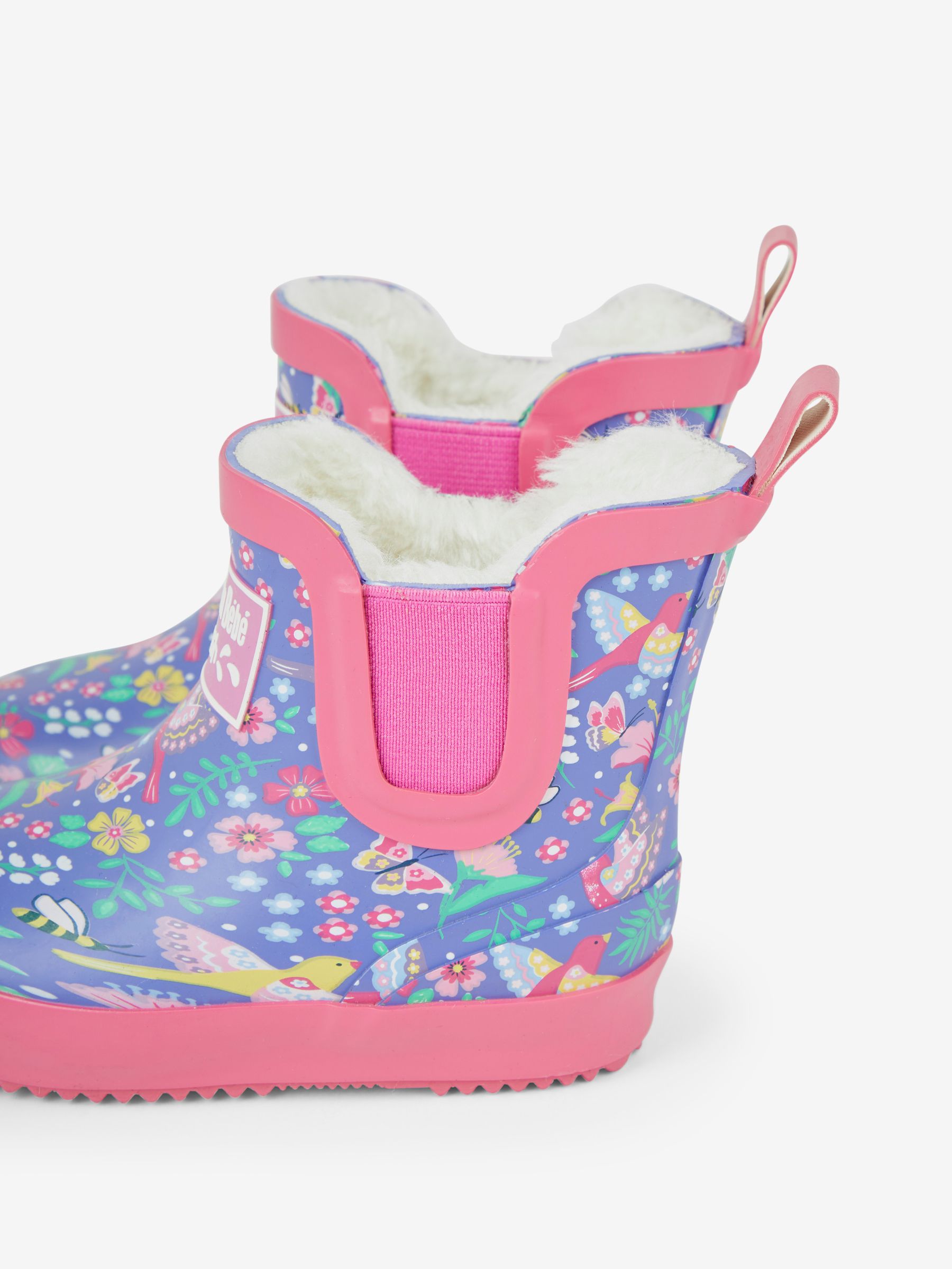 Purple Cosy Lined Bird Floral Ankle Wellies - Image 3 of 3