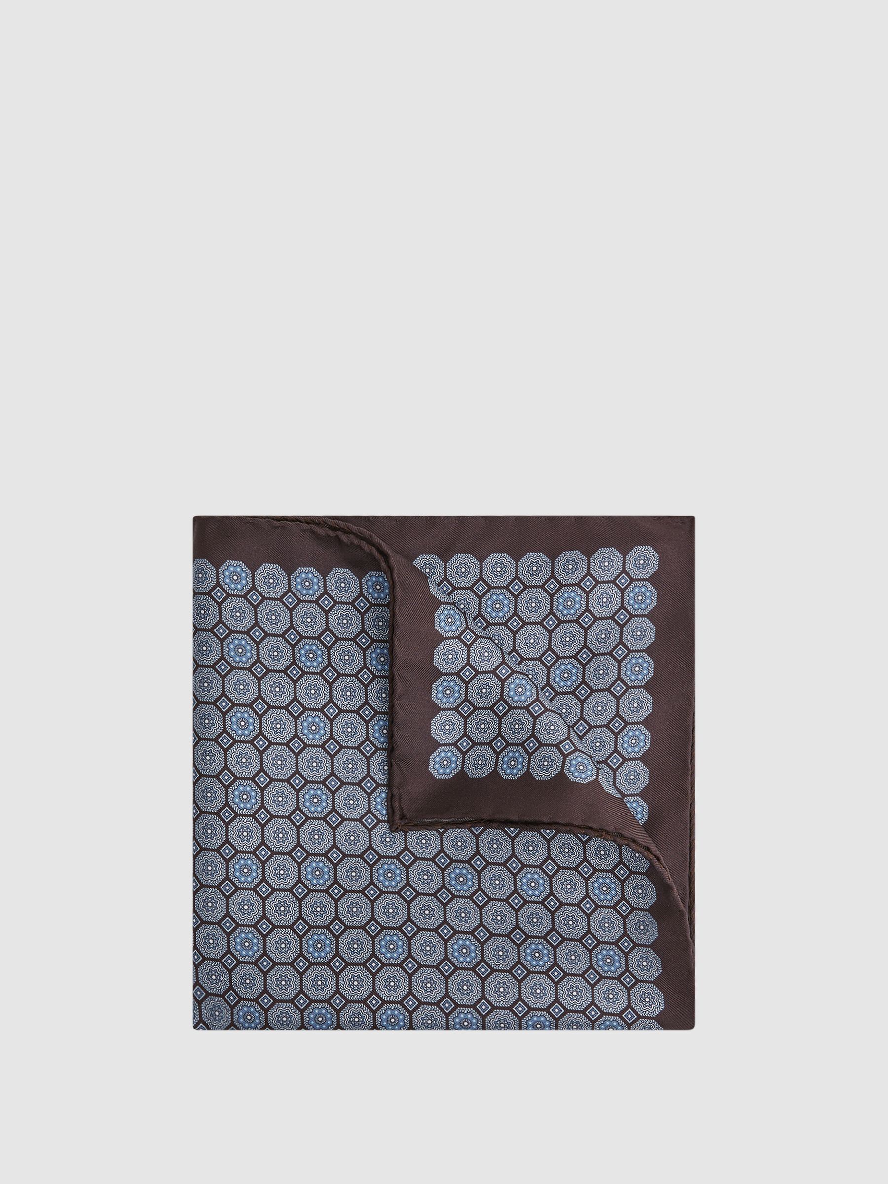 Silk Geometric Pocket Square in Blue - Image 1 of 5