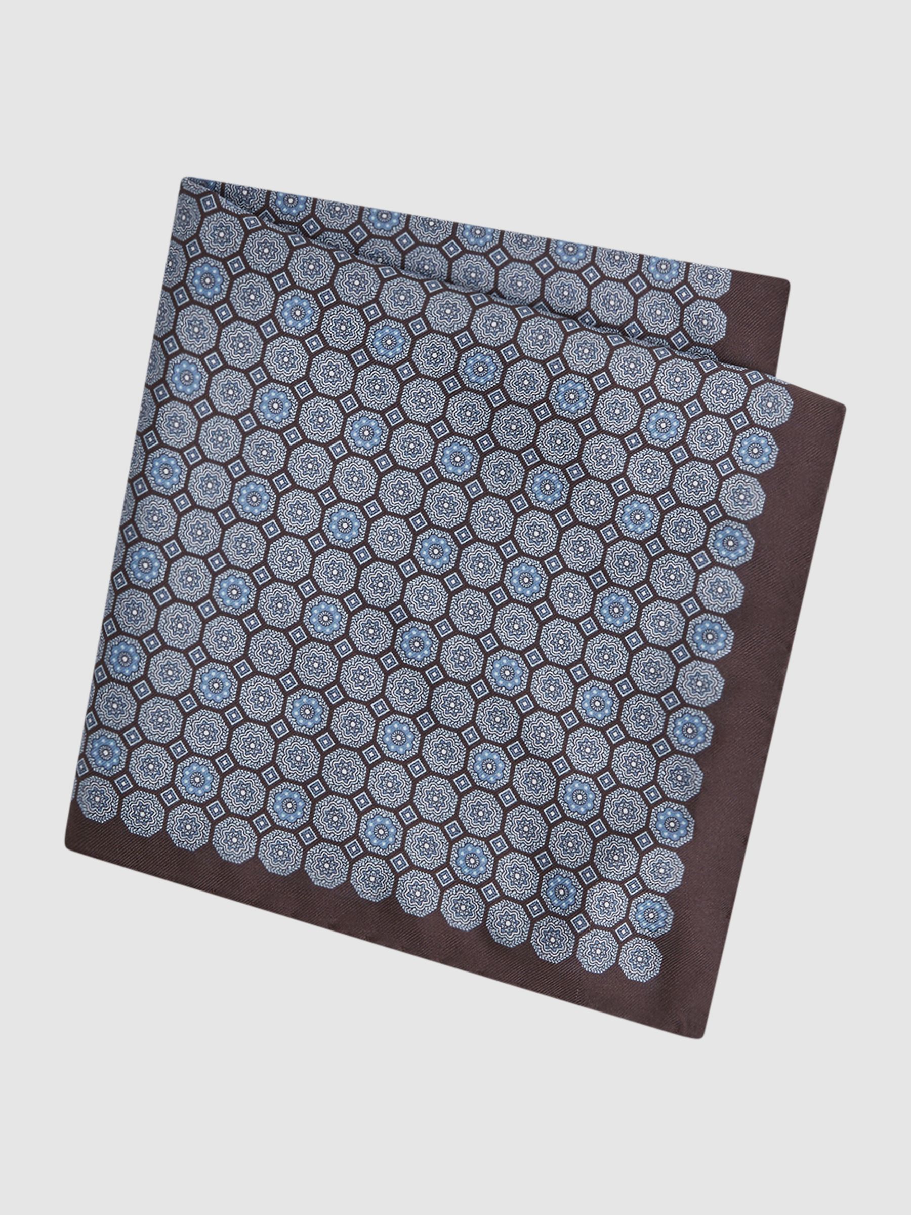 Silk Geometric Pocket Square in Blue - Image 3 of 5
