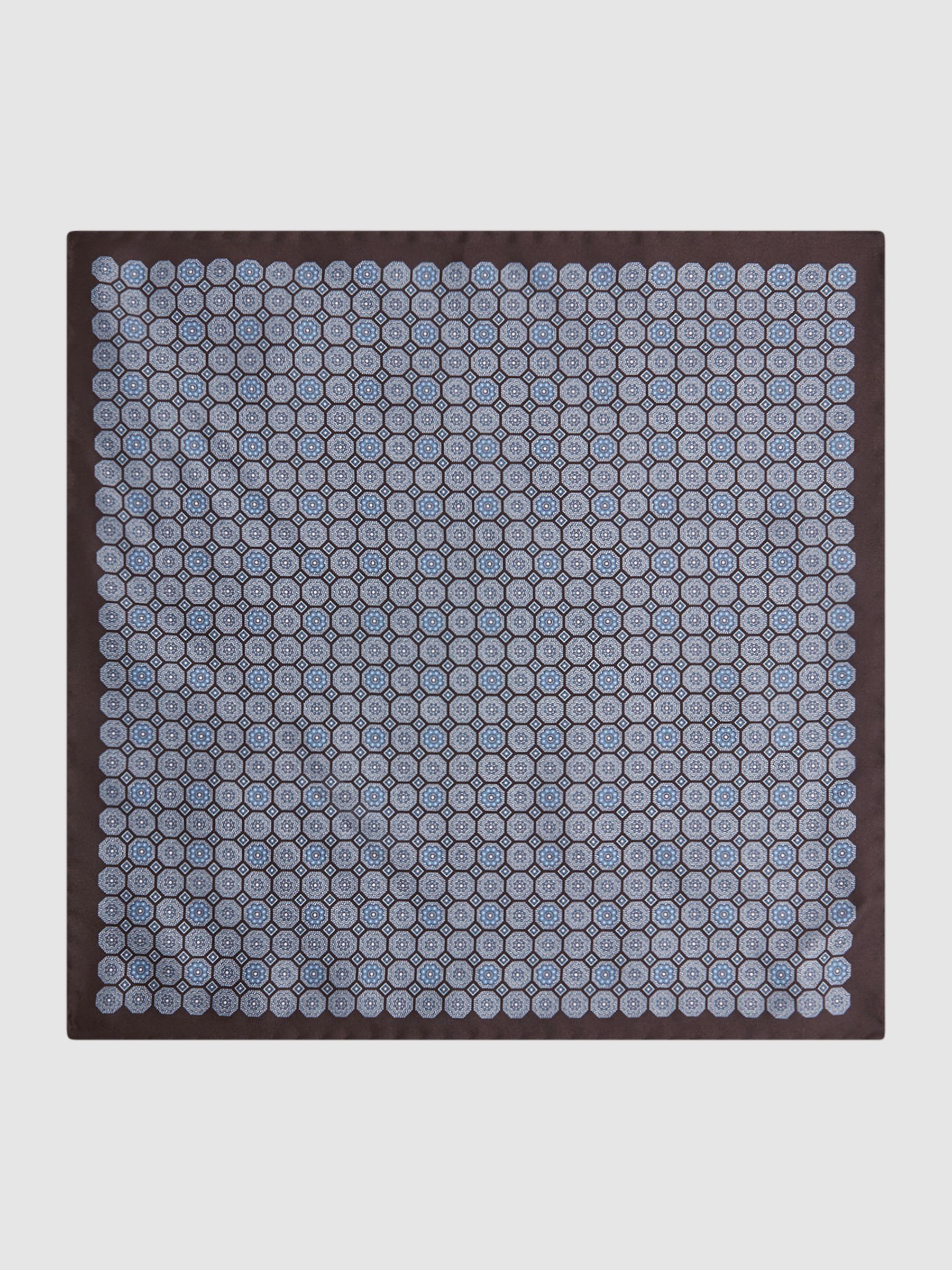 Silk Geometric Pocket Square in Blue - Image 4 of 5