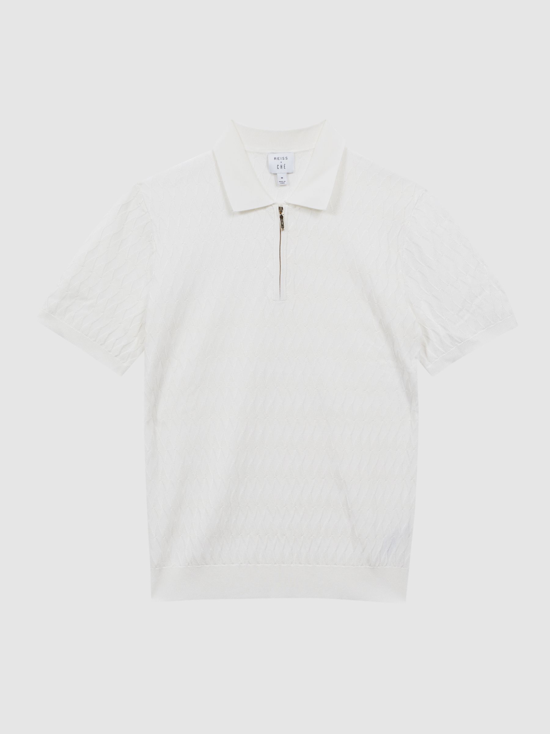 Reiss | Ché Textured Half-Zip Polo Shirt in Ecru - Image 2 of 5 Reiss | Ché Textured Half-Zip Polo Shirt in Ecru - Image 2 of 5