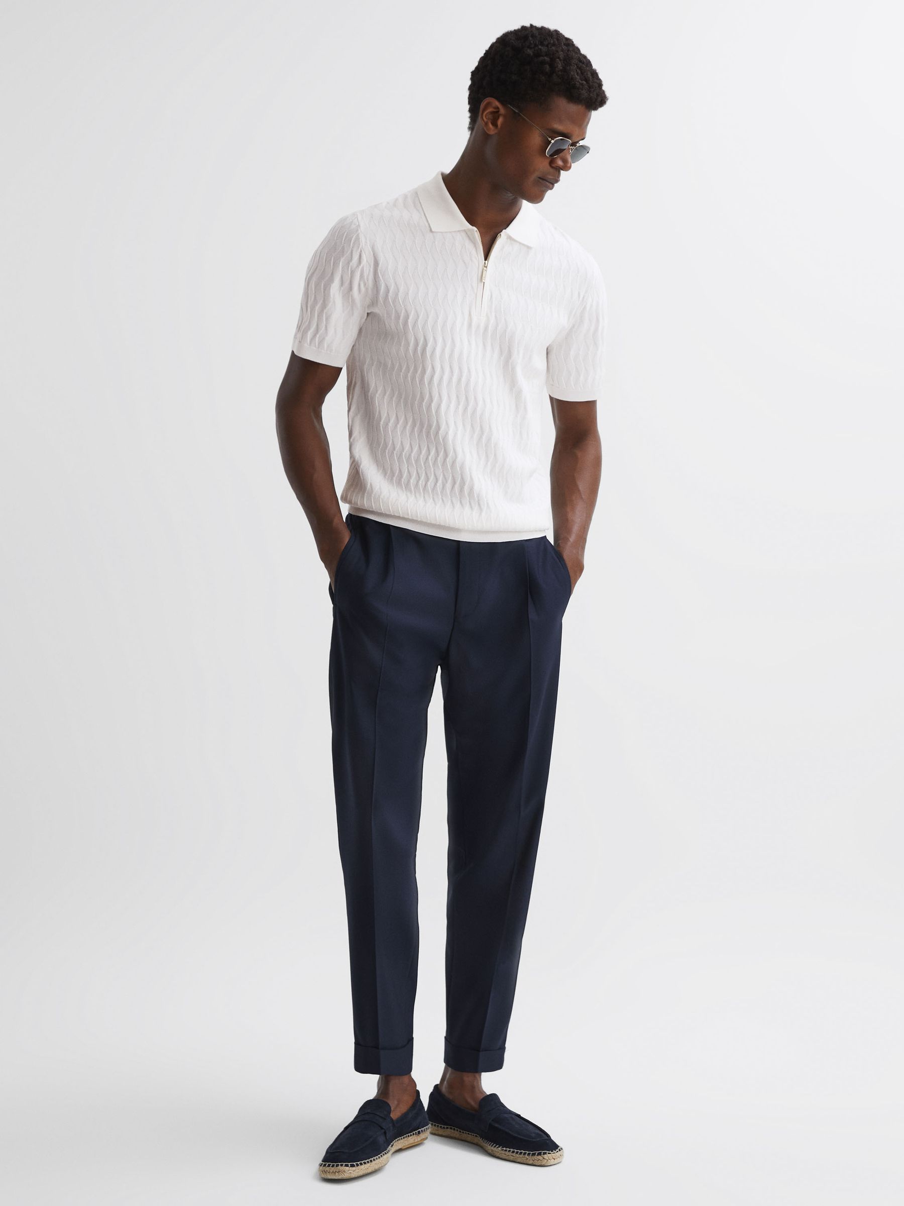 Reiss | Ché Textured Half-Zip Polo Shirt in Ecru - Image 3 of 5