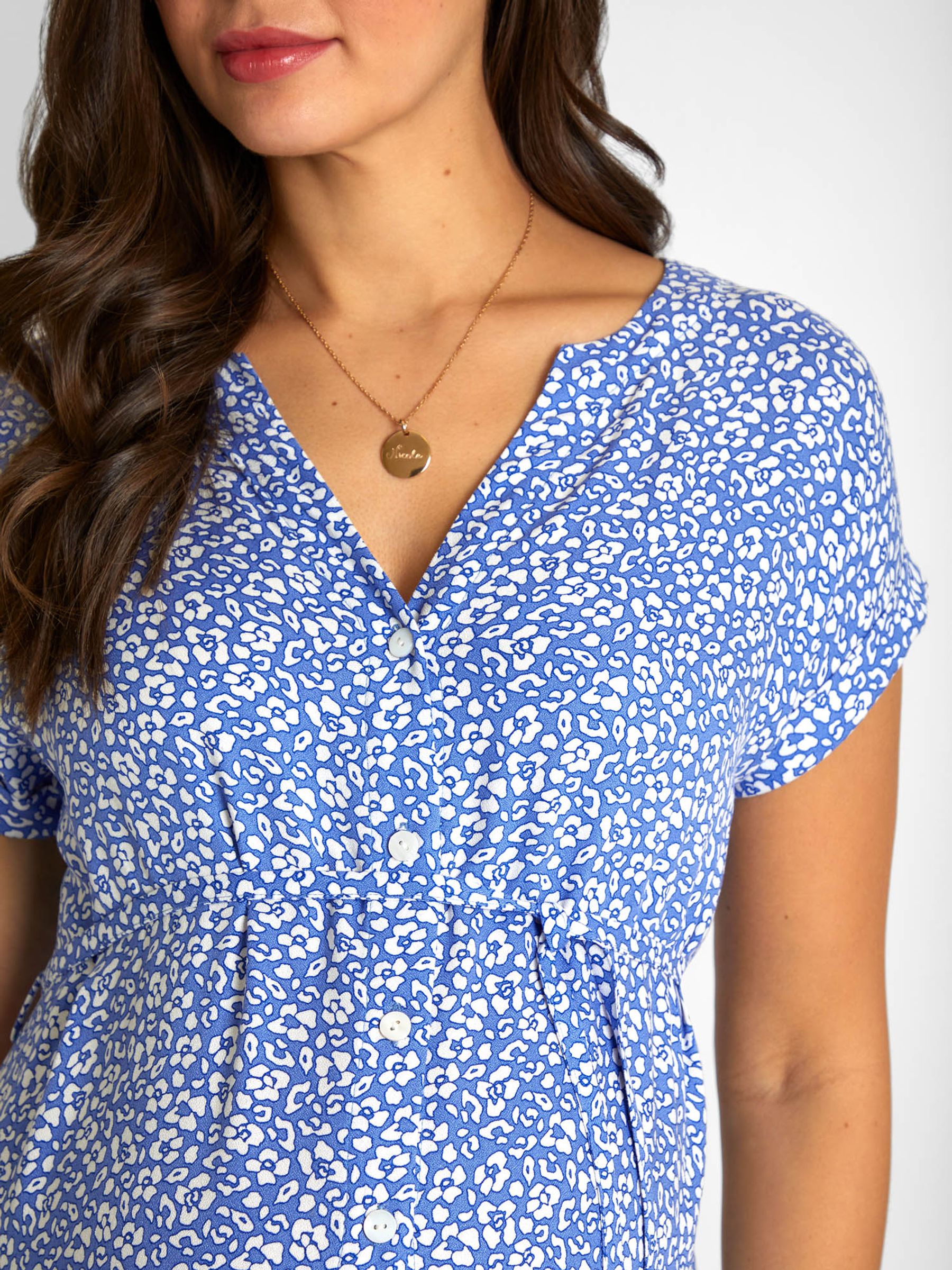 Blue Animal Print Button Through V-Neck Maternity Midi Dress - Image 8 of 8