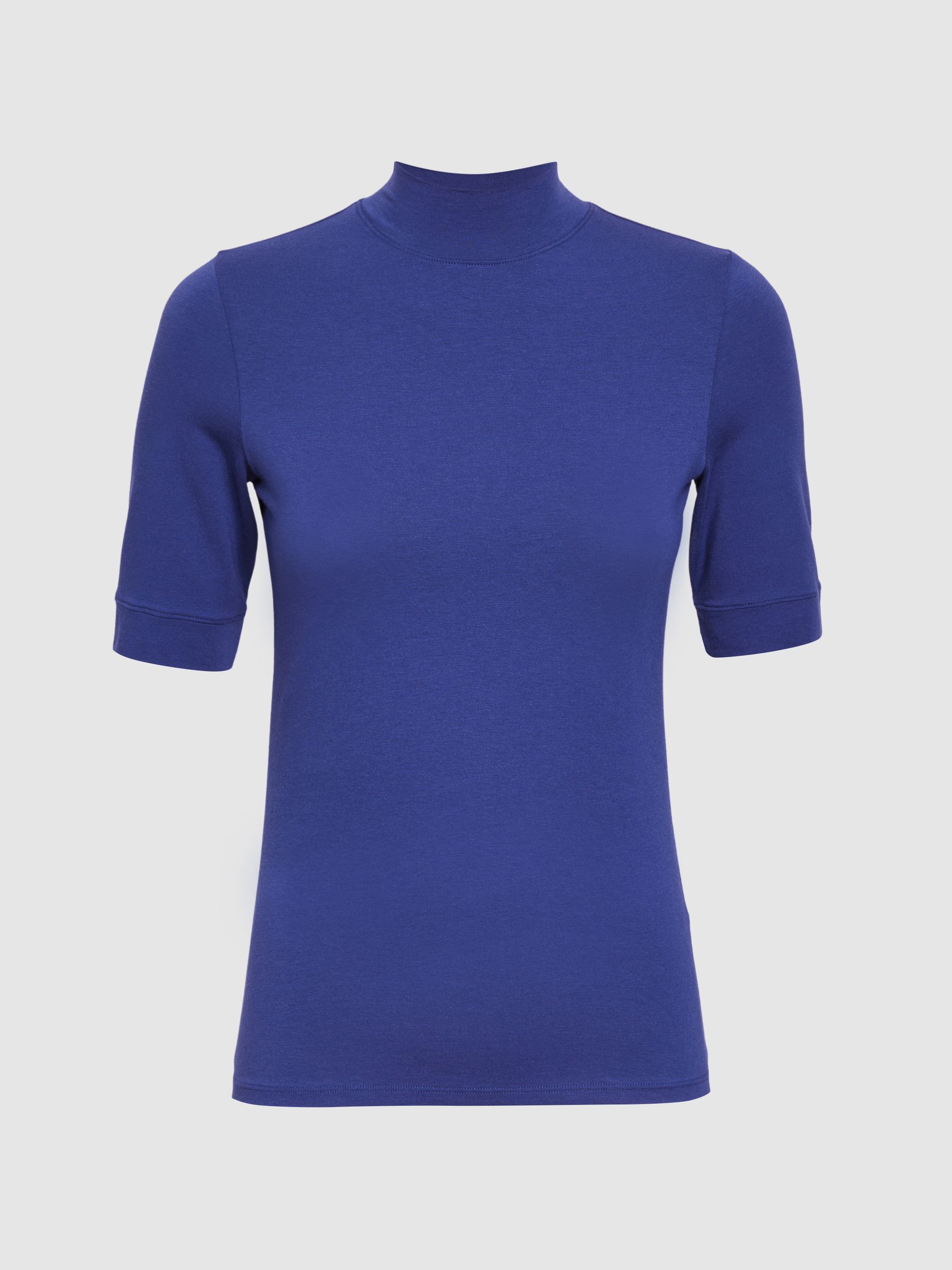 High Neck Short Sleeve T-Shirt in Blue - Image 2 of 5