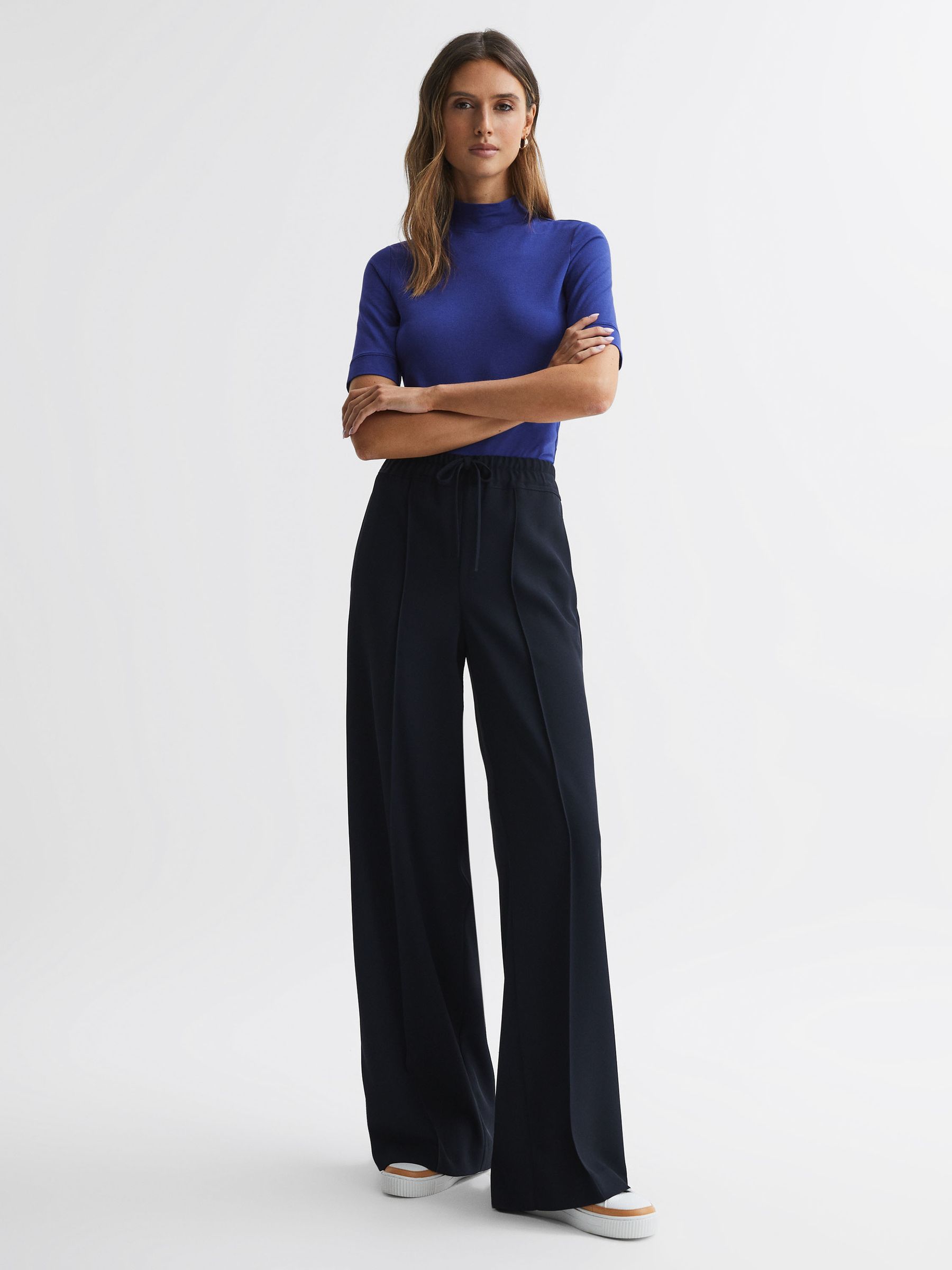 High Neck Short Sleeve T-Shirt in Blue - Image 3 of 5