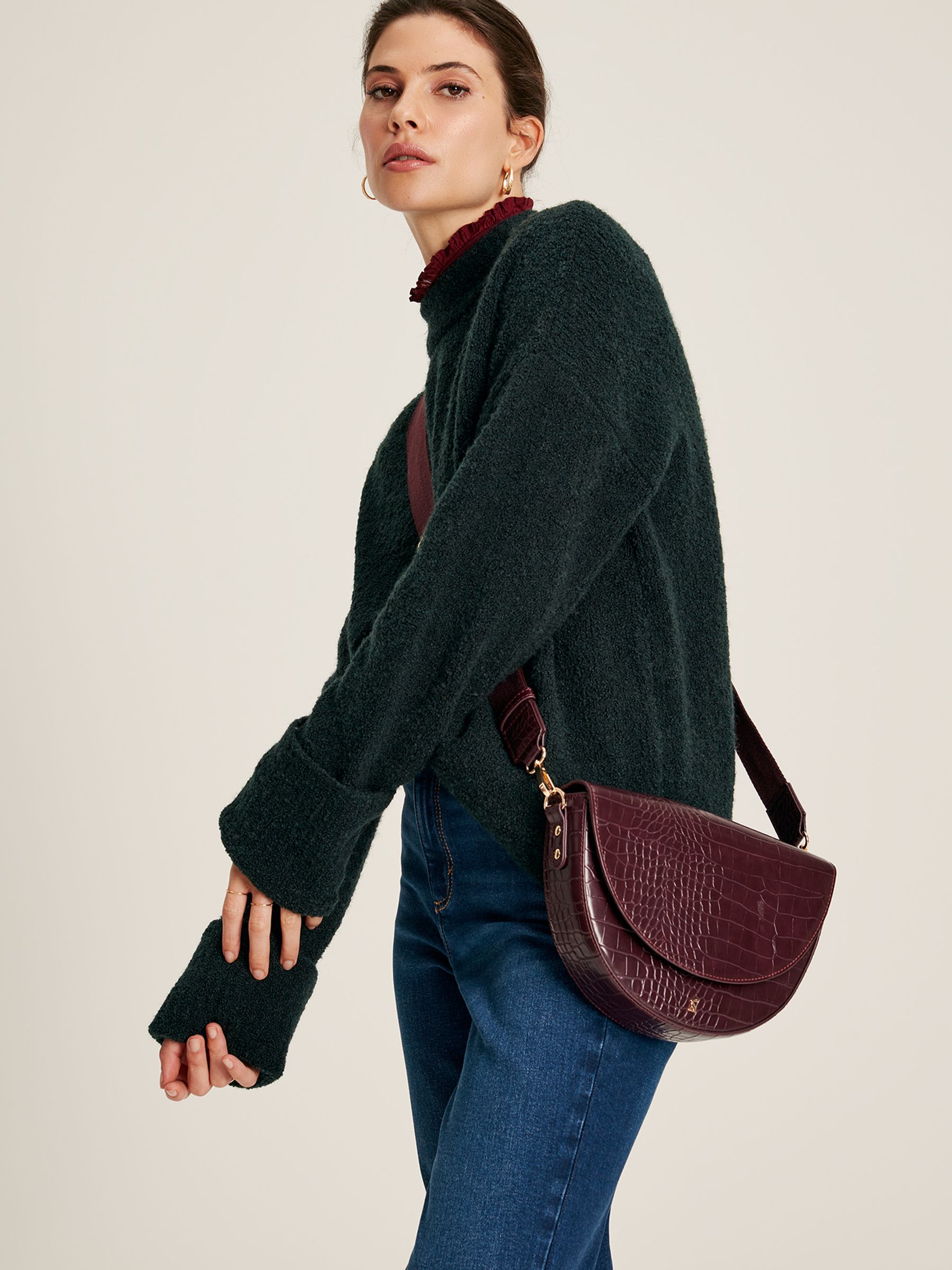 Bea Dark Green High Neck Bouclé Jumper - Image 3 of 6
