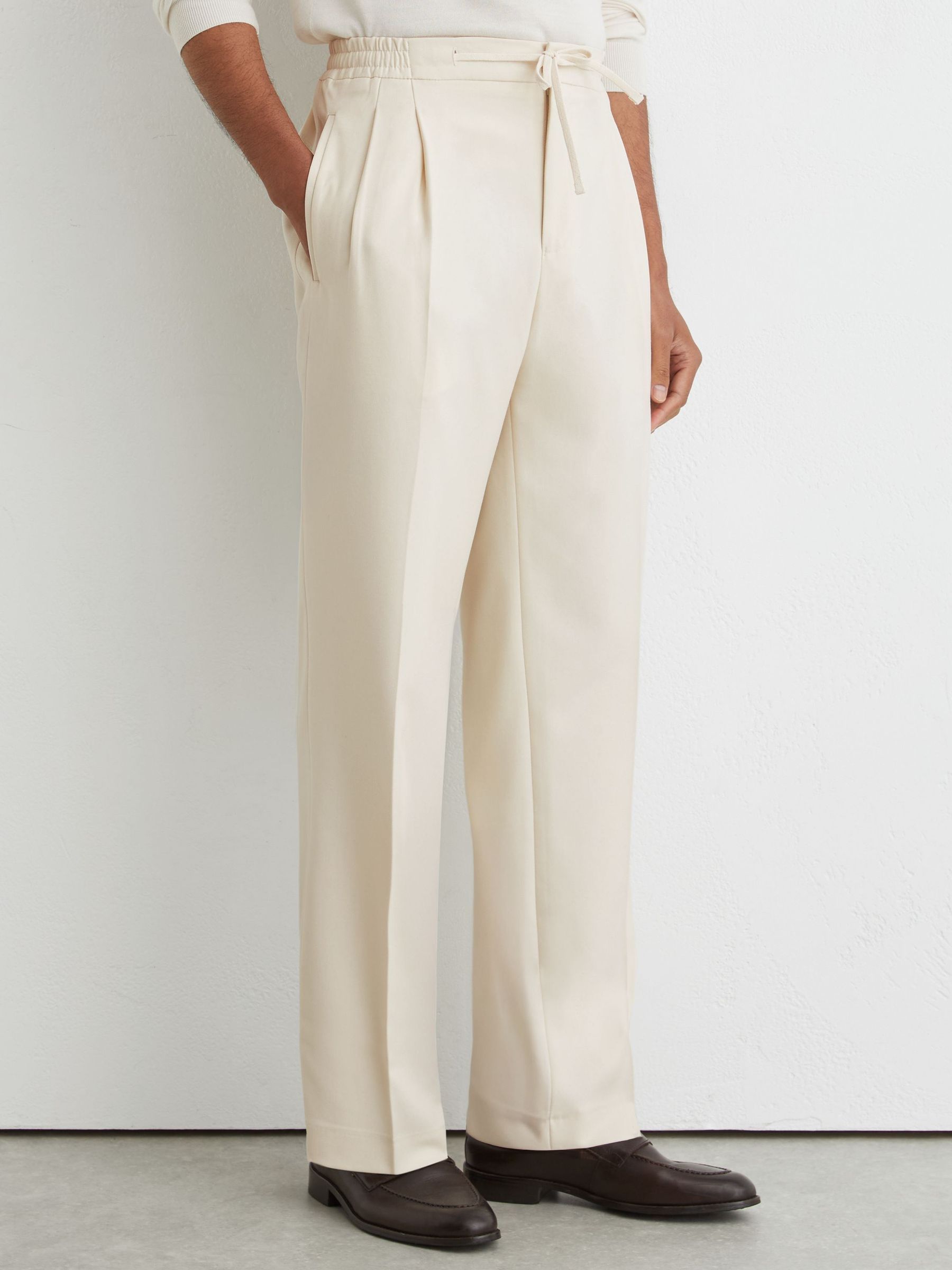 Relaxed Twill Drawstring Trousers in Ecru - Image 3 of 6