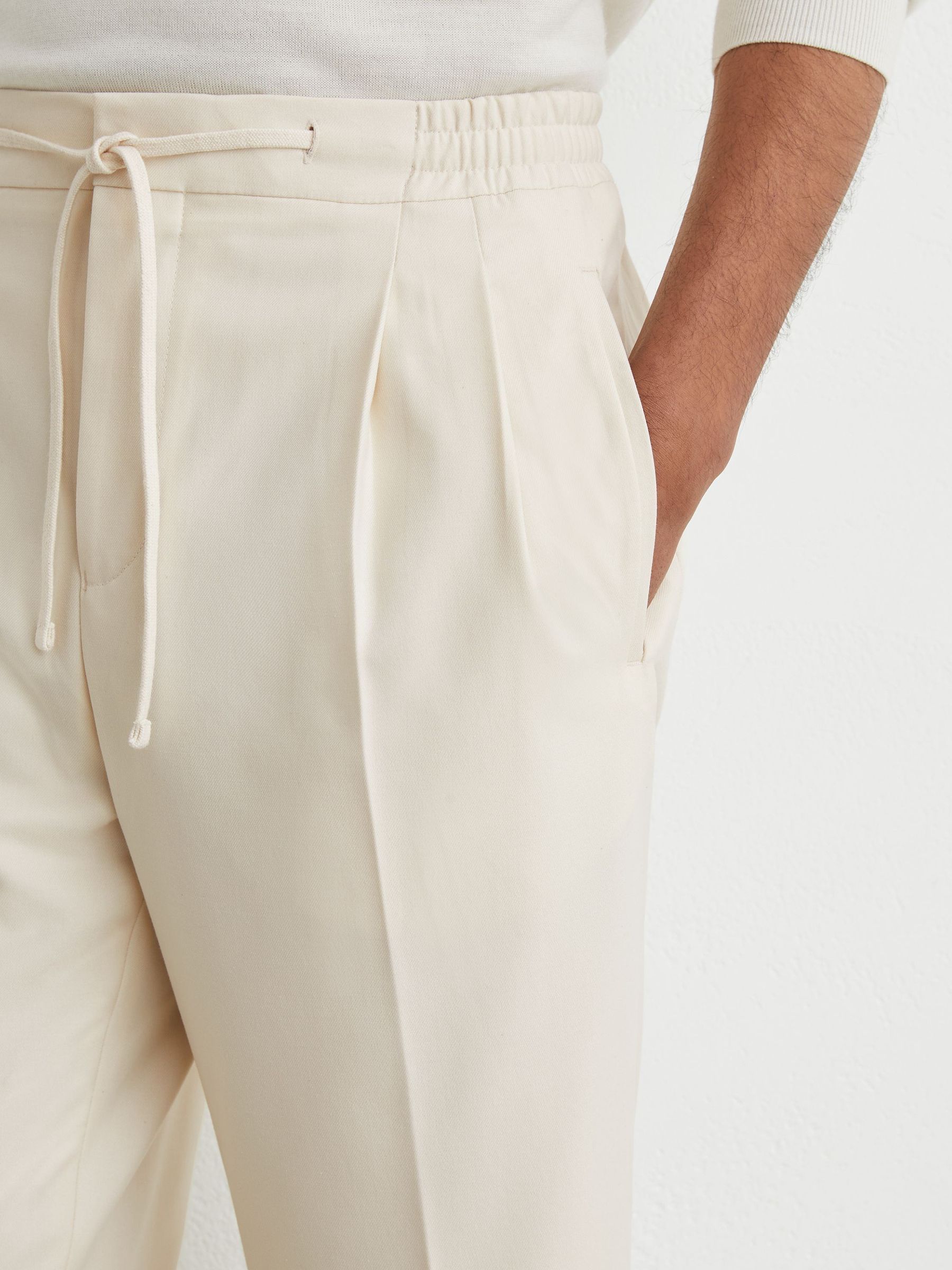 Relaxed Twill Drawstring Trousers in Ecru - Image 4 of 6
