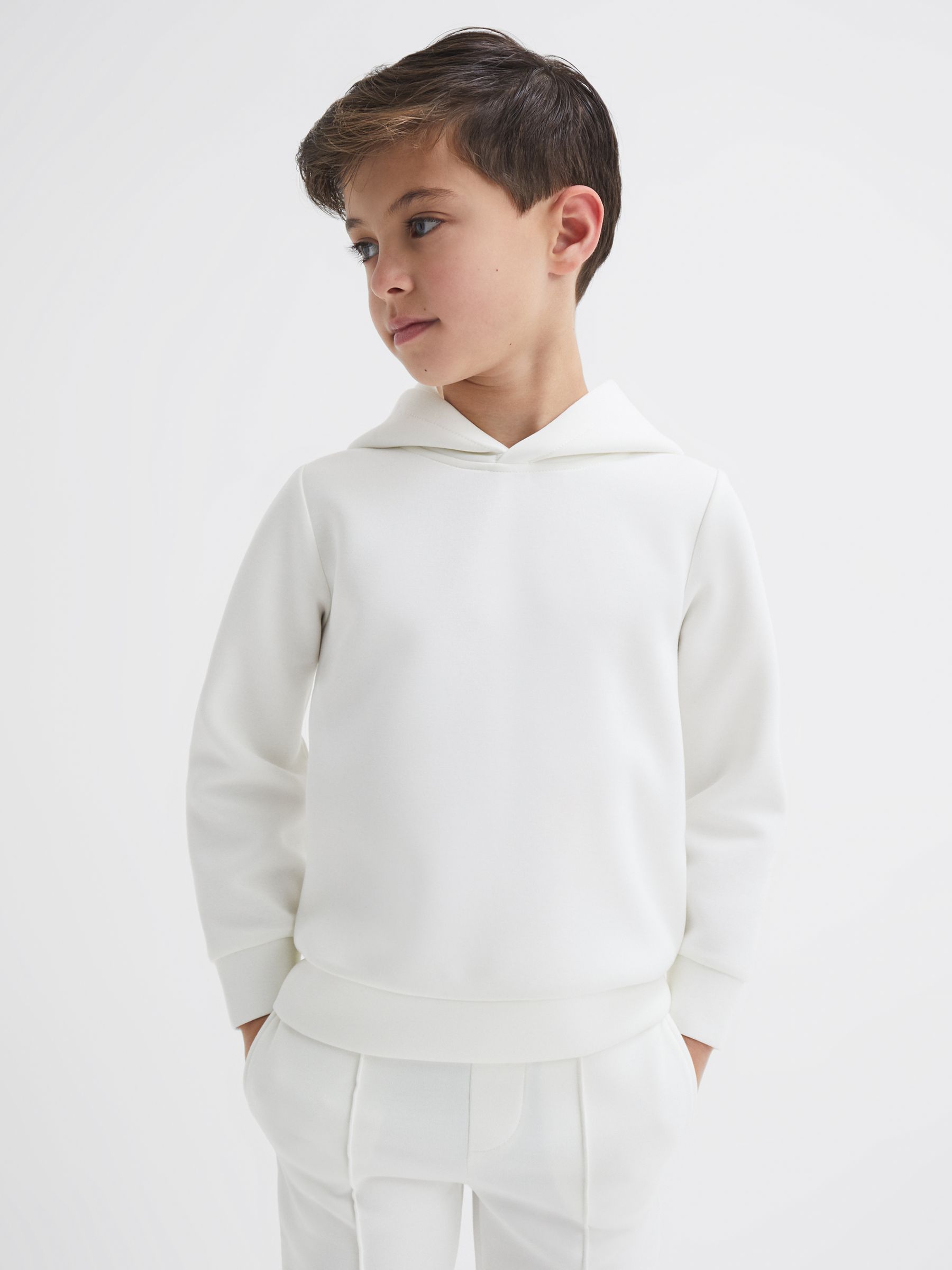 Junior Interlock Jersey Hoodie in White - Image 1 of 6