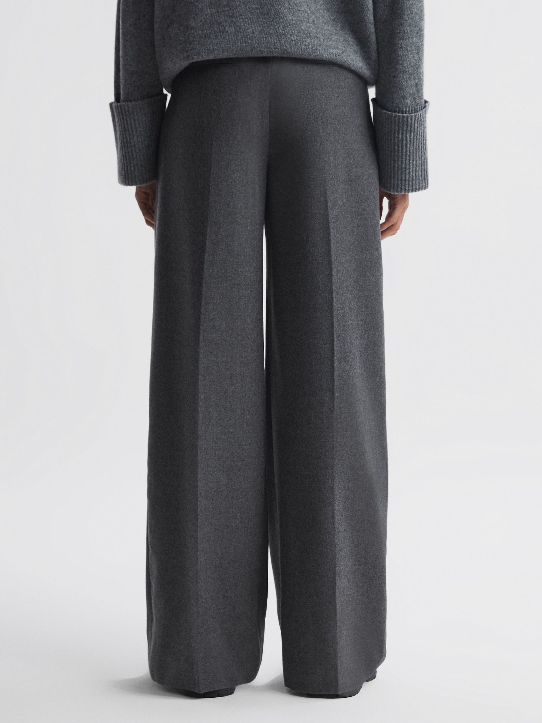 Wool Blend Wide Leg Trousers in Grey - Image 4 of 4