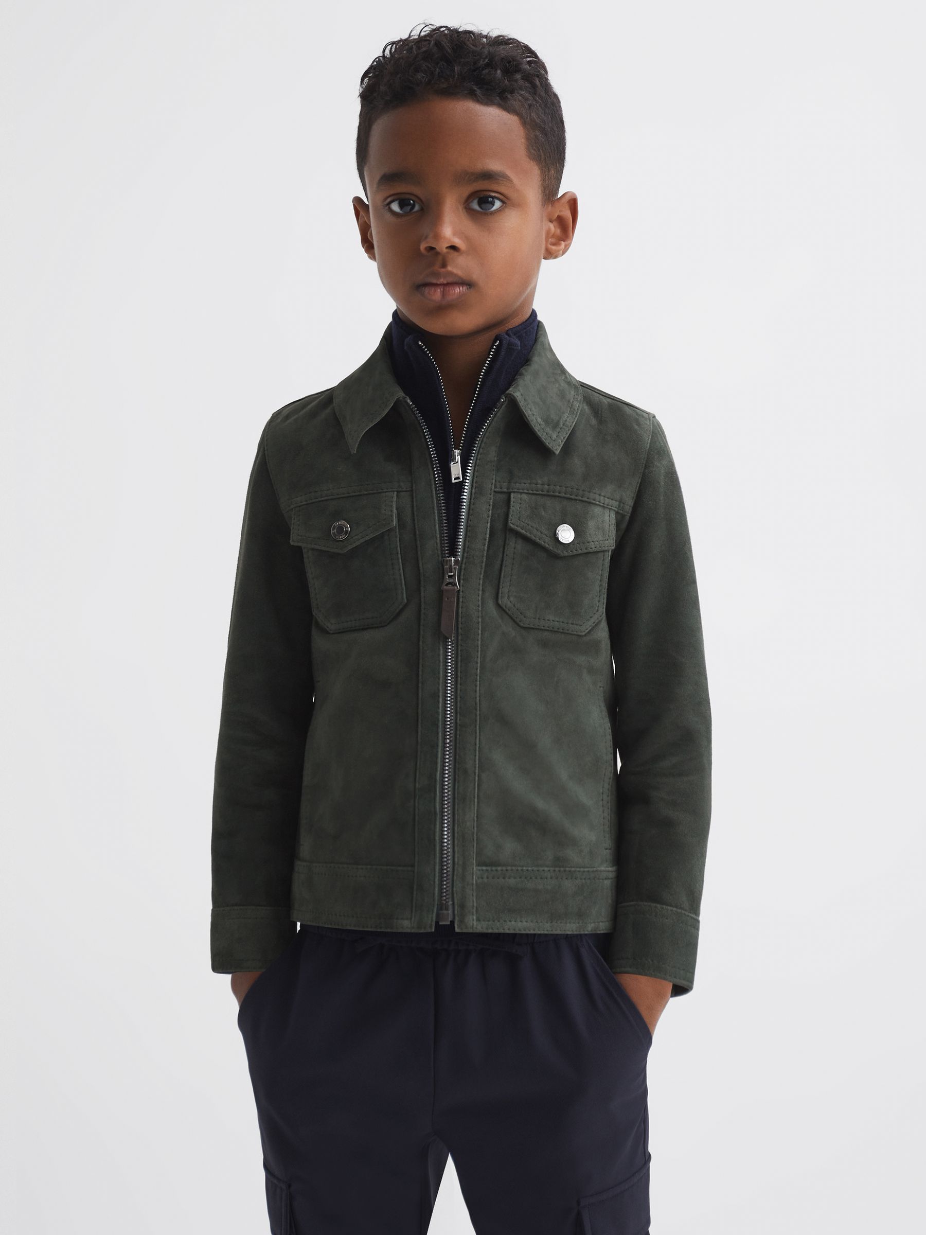 3-9 yrs Suede Zip Through Jacket in Forest Green - Image 1 of 6