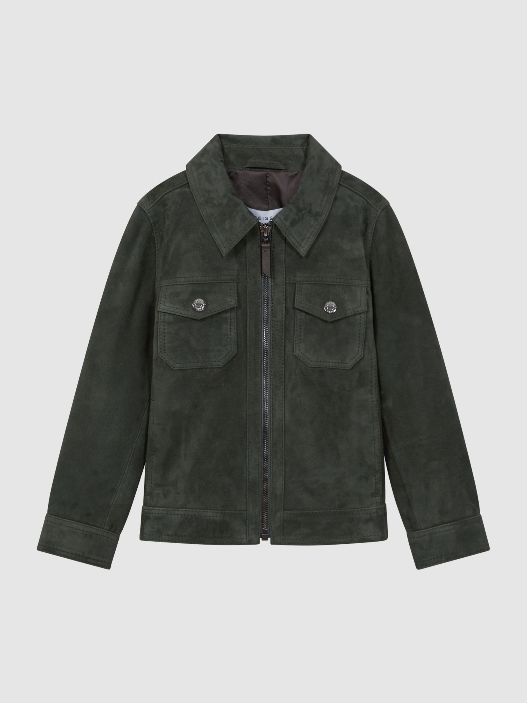 3-9 yrs Suede Zip Through Jacket in Forest Green - Image 2 of 6