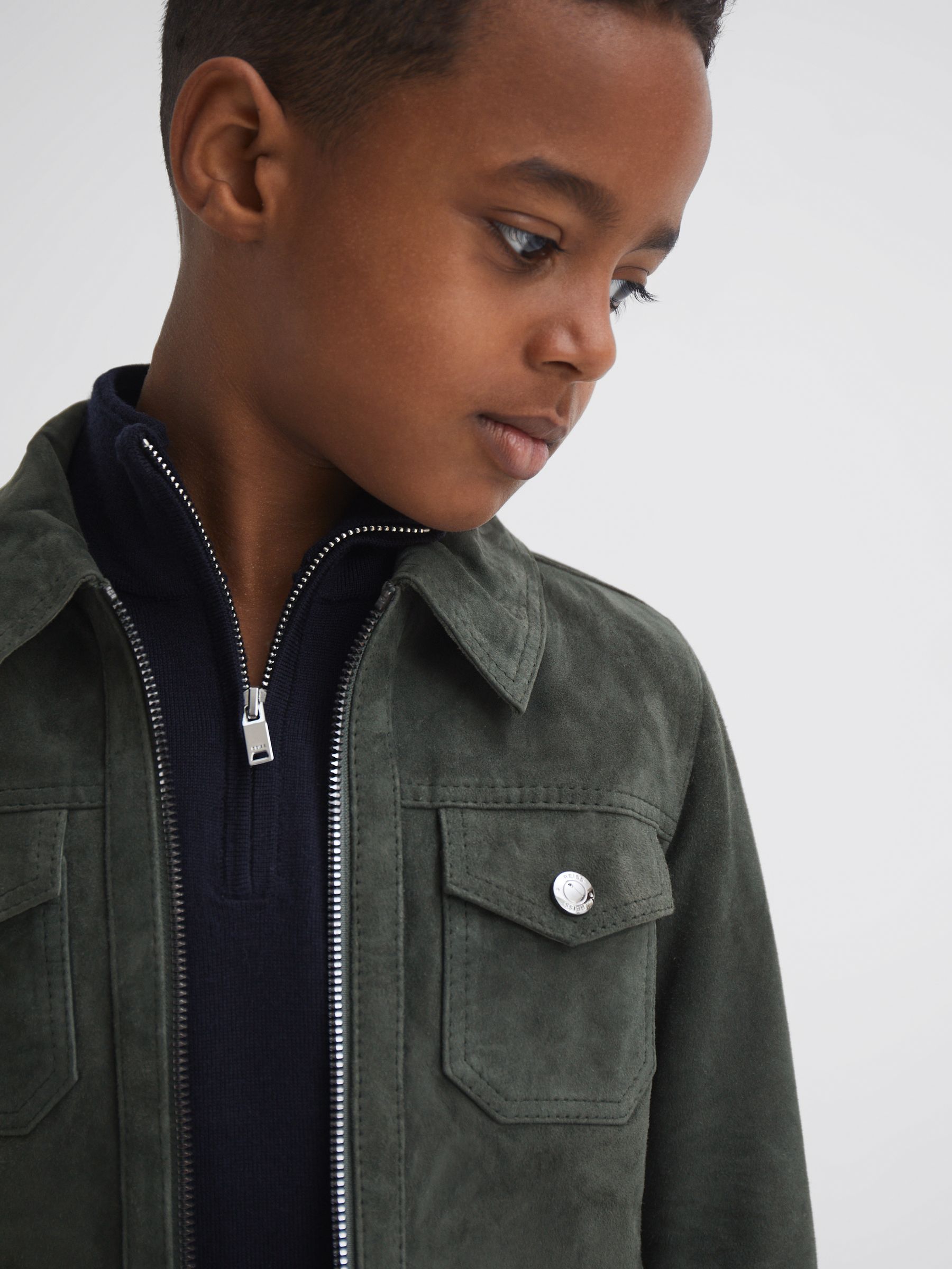 3-9 yrs Suede Zip Through Jacket in Forest Green - Image 4 of 6