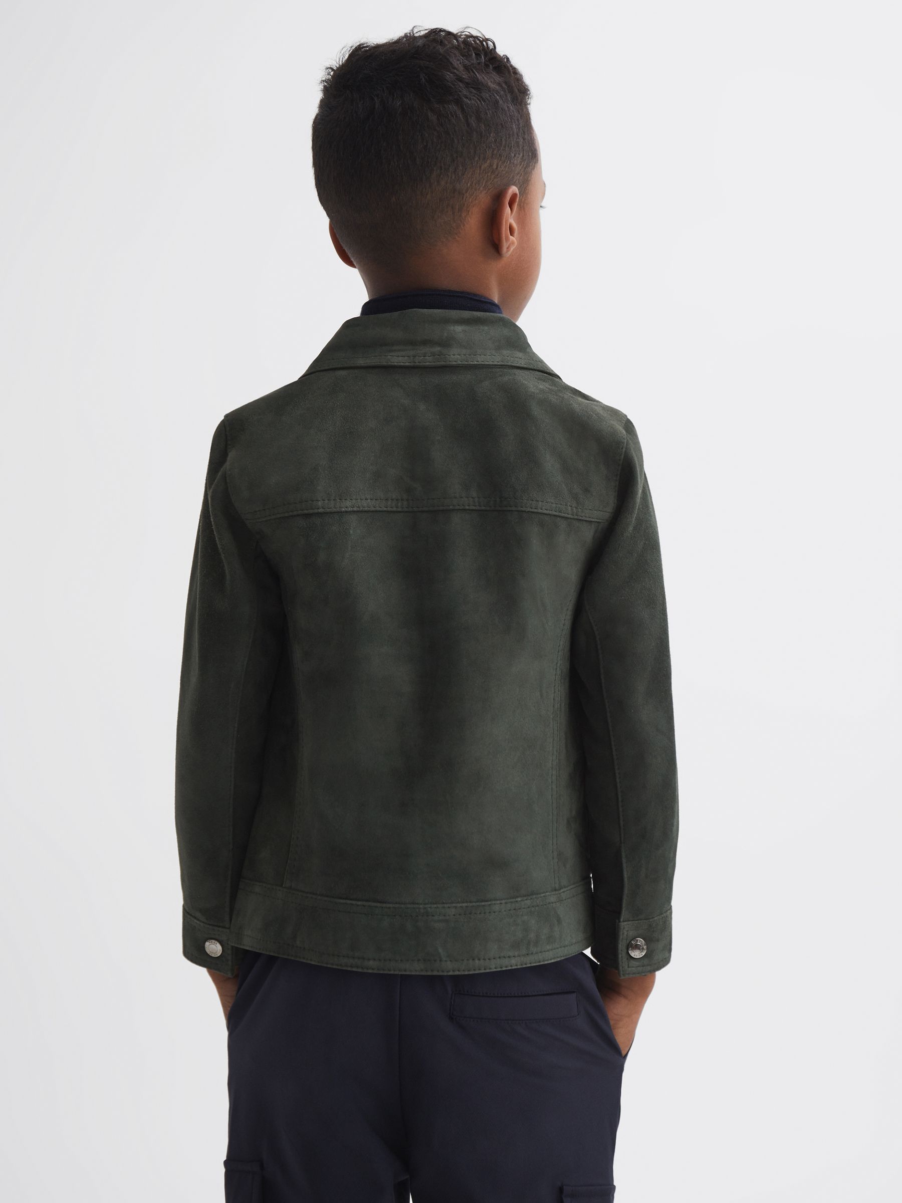 3-9 yrs Suede Zip Through Jacket in Forest Green - Image 5 of 6