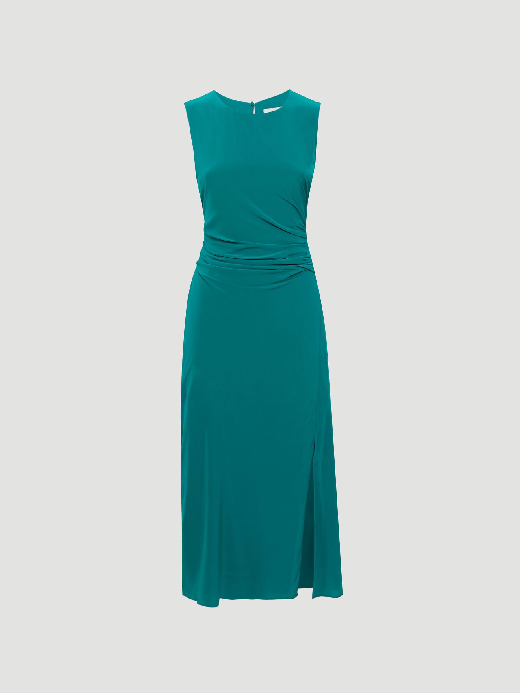 Bodycon Ruched Midi Dress in Green - Image 2 of 4