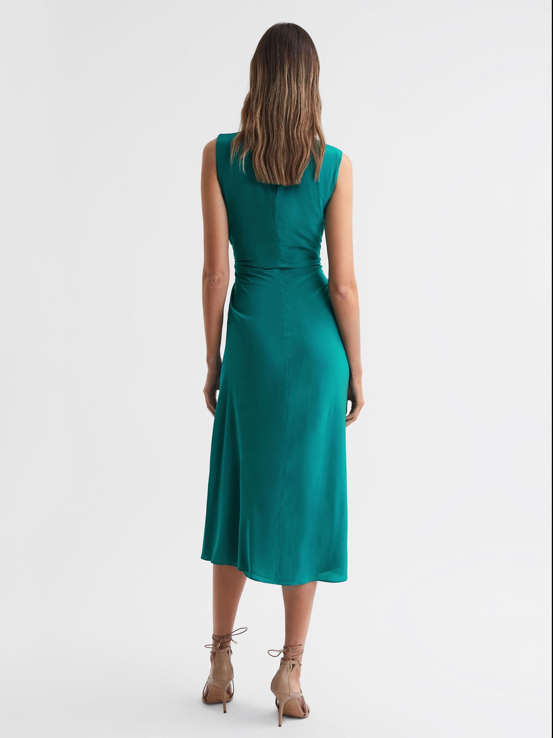 Bodycon Ruched Midi Dress in Green - Image 4 of 4