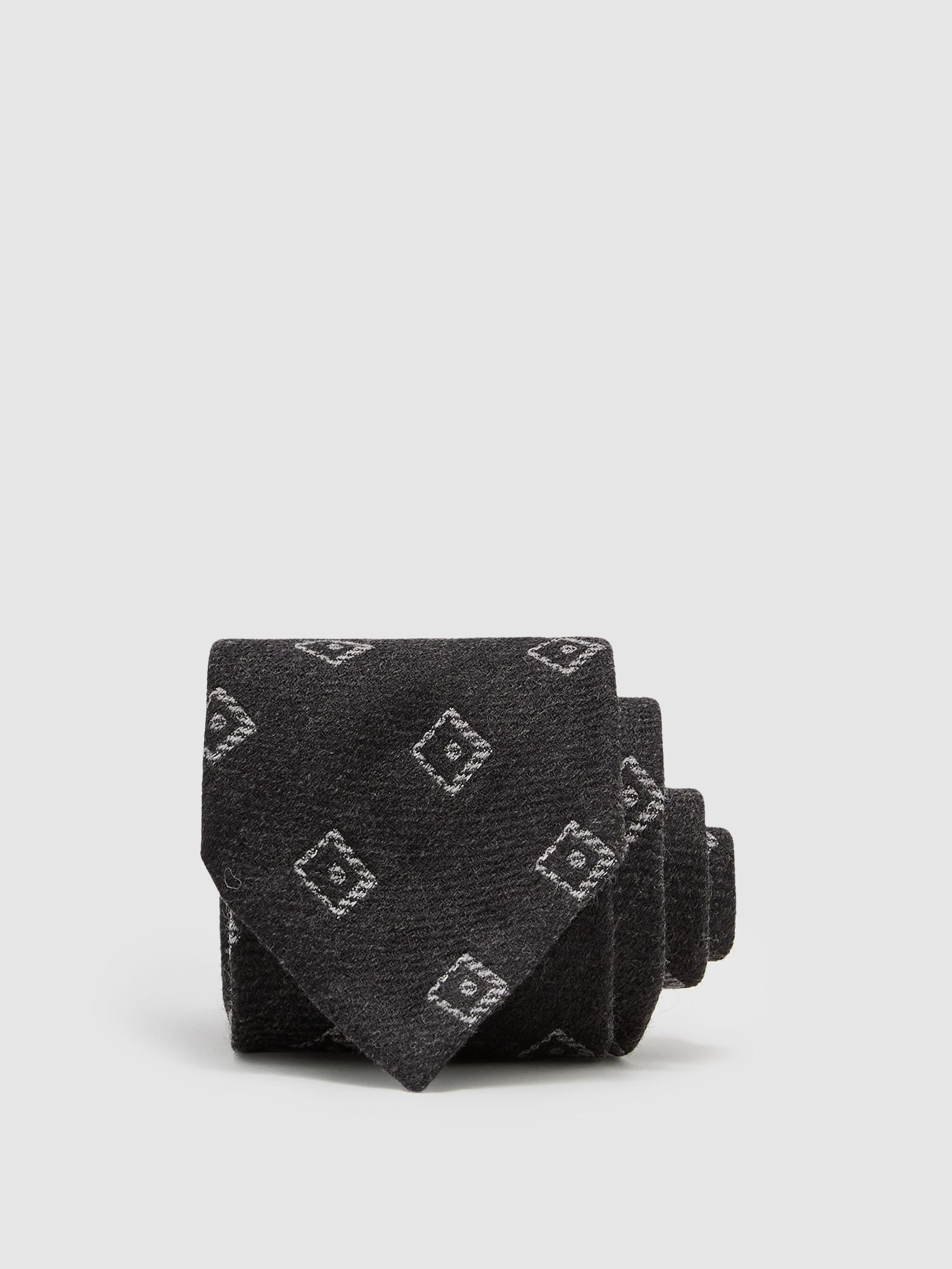 Wool-Silk Diamond-Medallion Unlined Tie in Charcoal Grey - Image 1 of 5