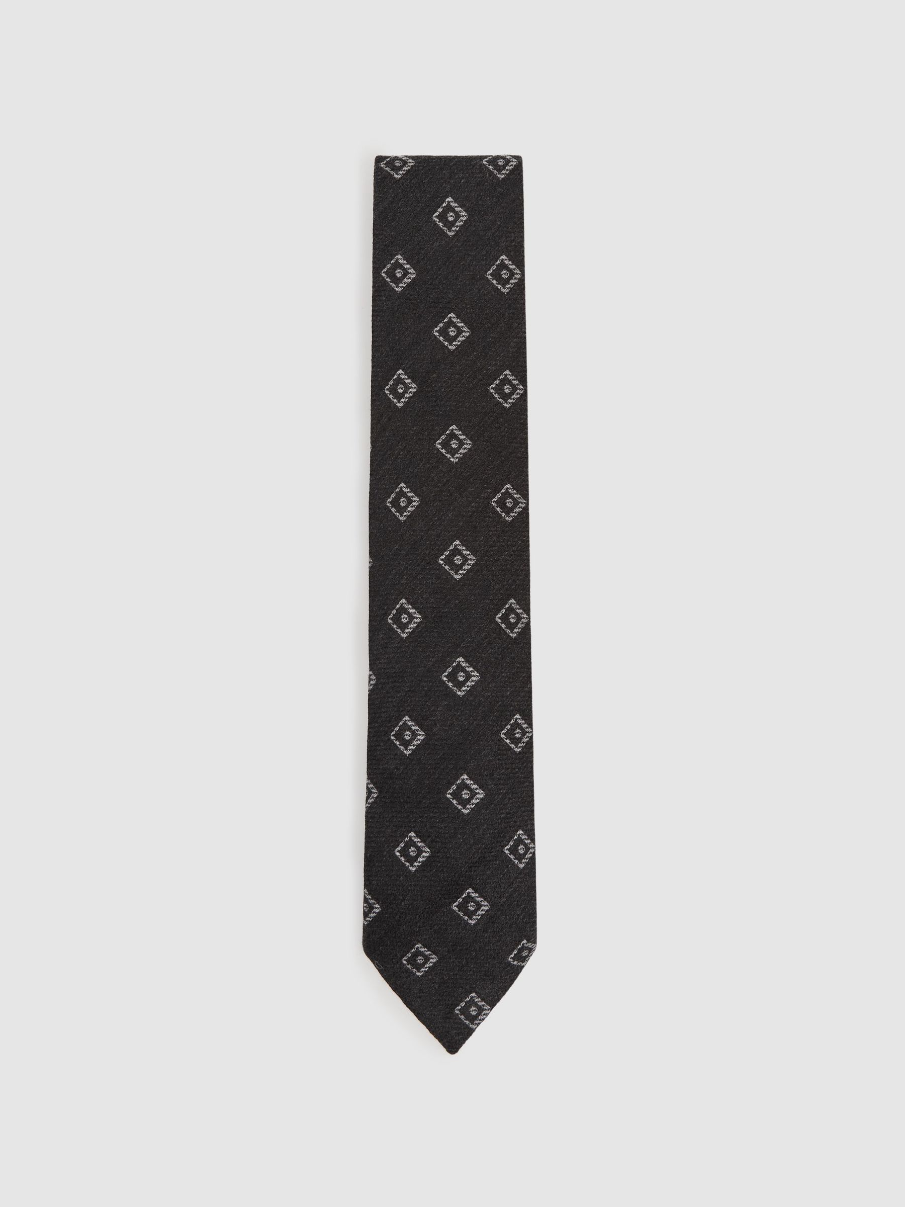 Wool-Silk Diamond-Medallion Unlined Tie in Charcoal Grey - Image 2 of 5