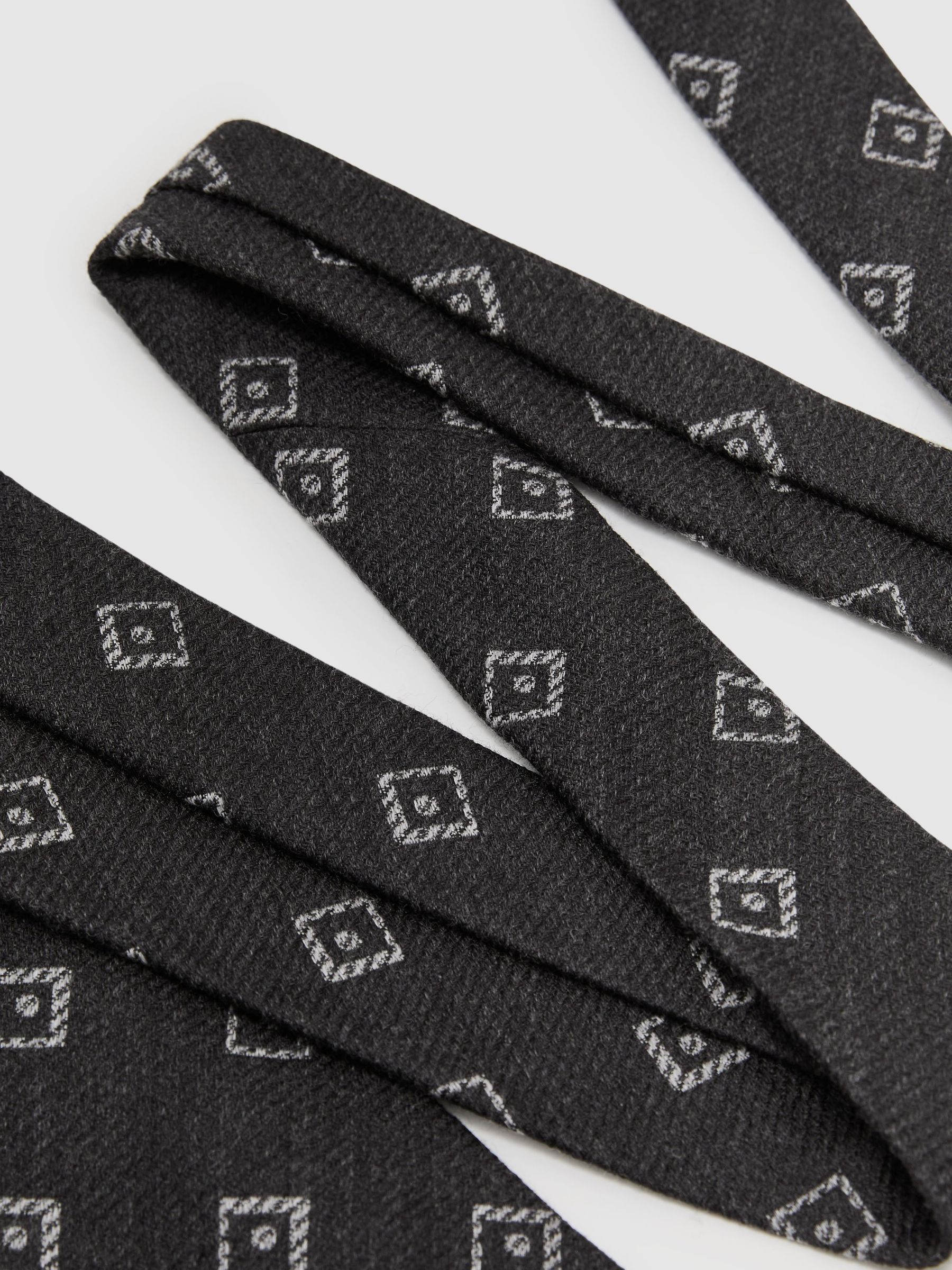 Wool-Silk Diamond-Medallion Unlined Tie in Charcoal Grey - Image 3 of 5