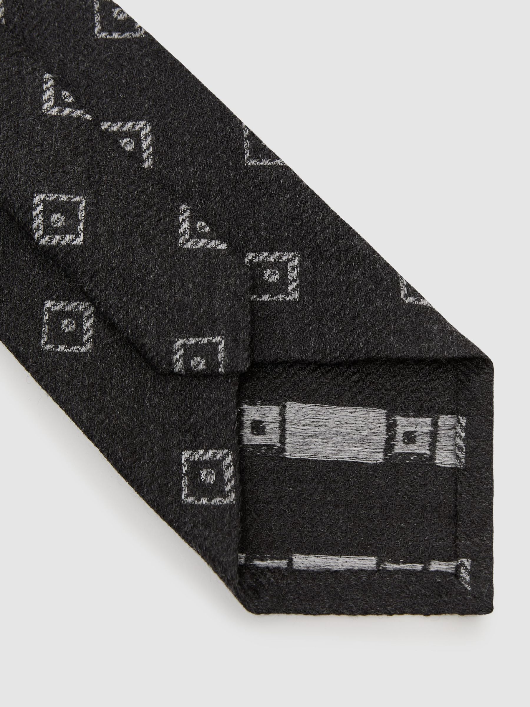 Wool-Silk Diamond-Medallion Unlined Tie in Charcoal Grey - Image 4 of 5
