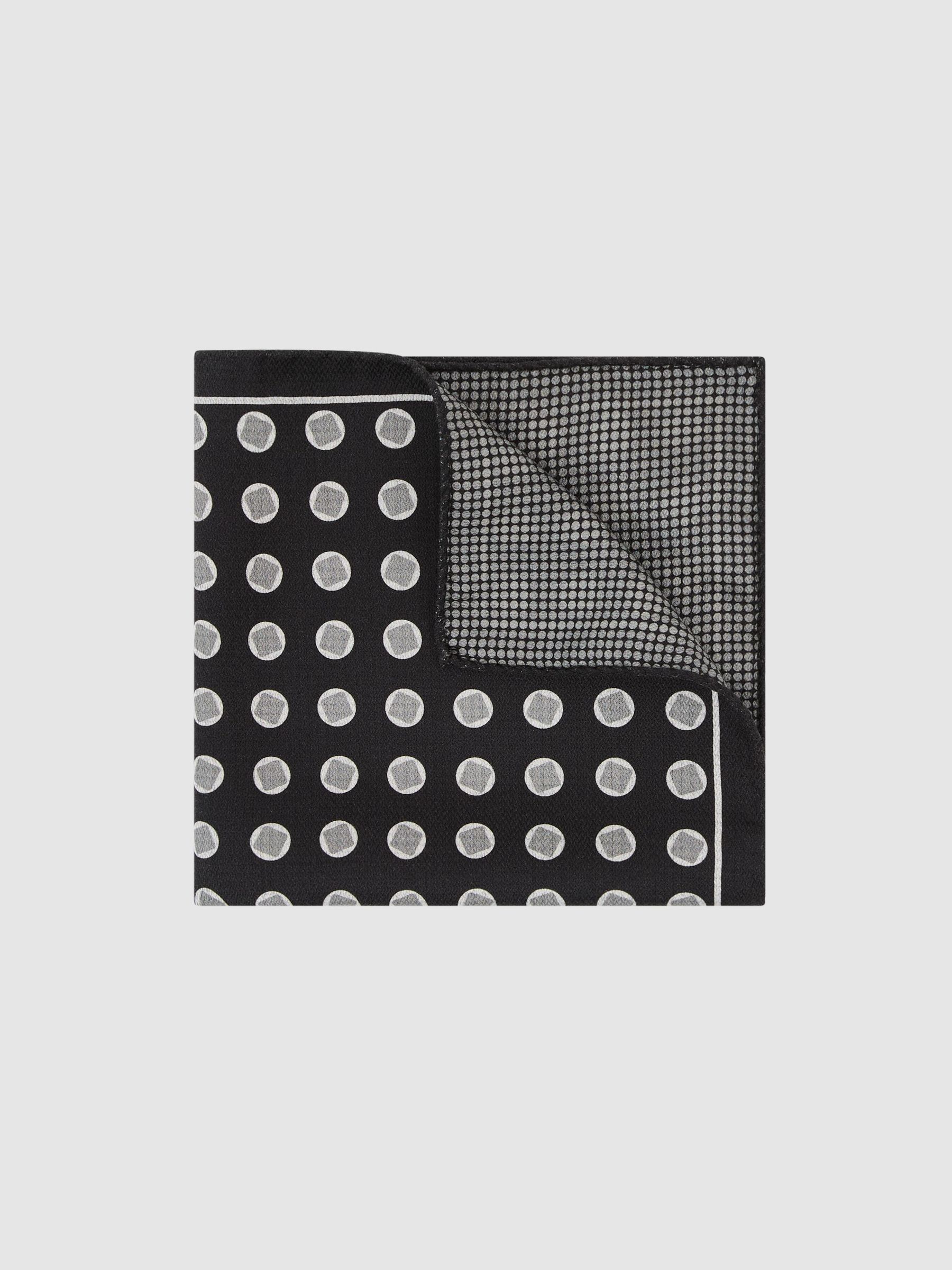Silk Geometric Medallion-Print Pocket Square in Black - Image 2 of 4