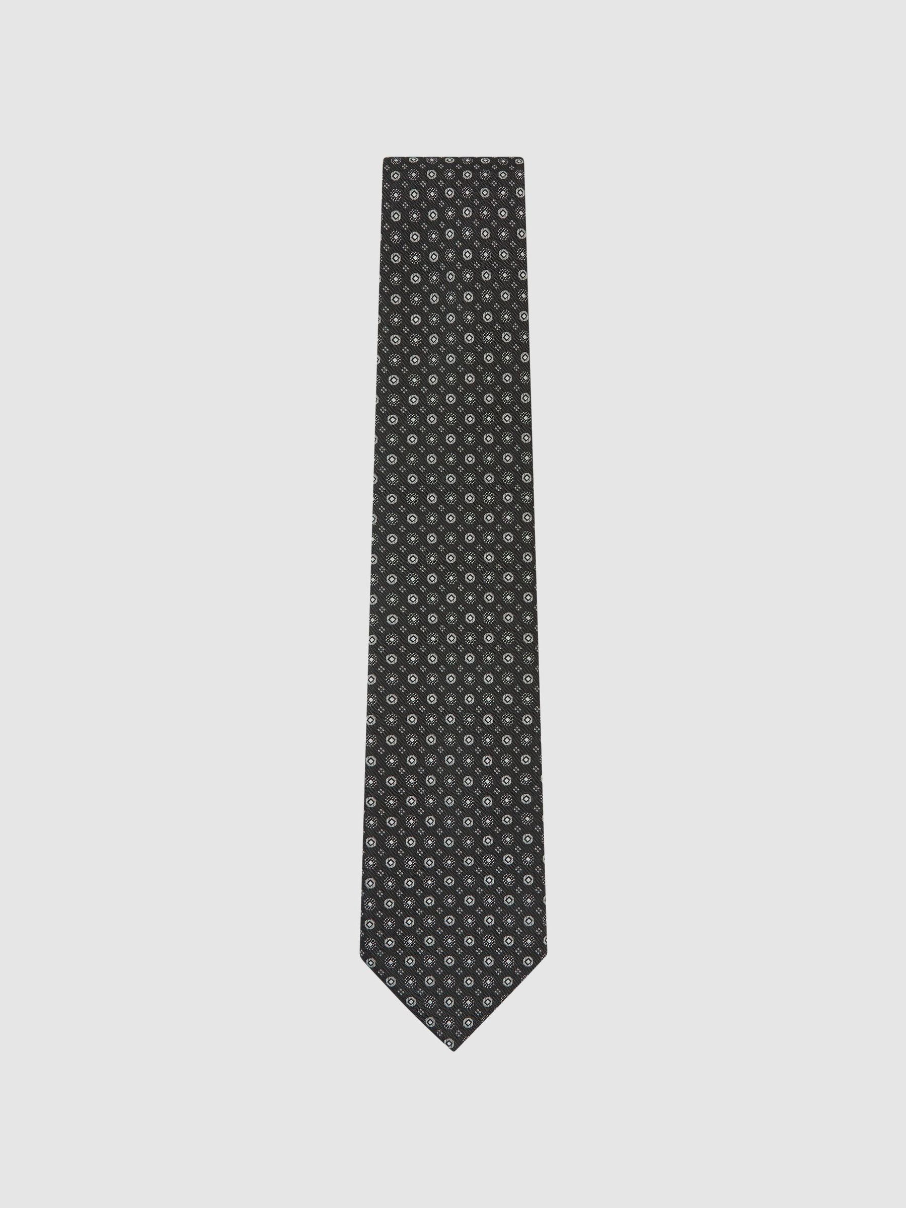 Silk-Blend Woven Micro Medallion Tie in Silver Grey - Image 2 of 5