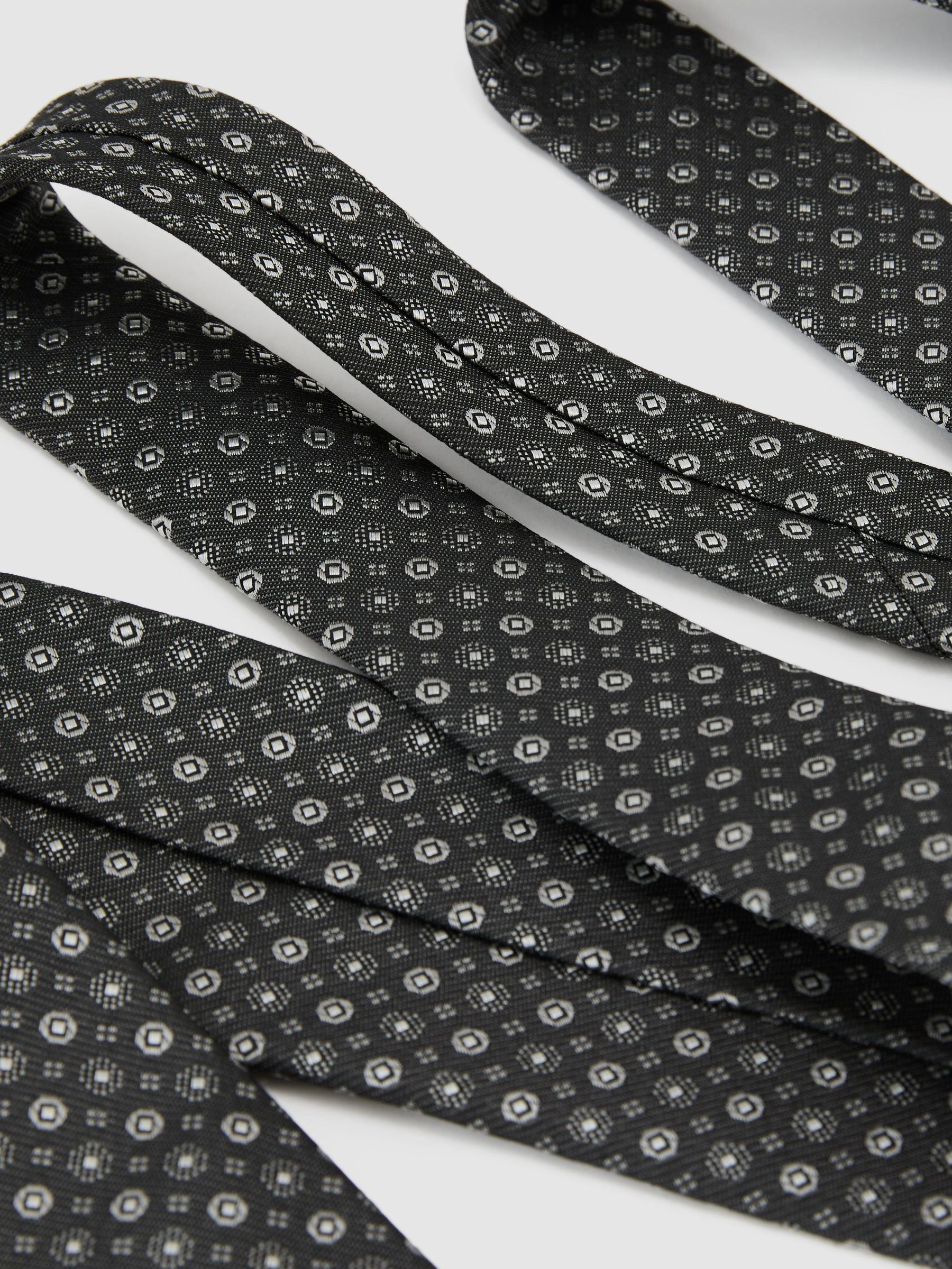 Silk-Blend Woven Micro Medallion Tie in Silver Grey - Image 3 of 5