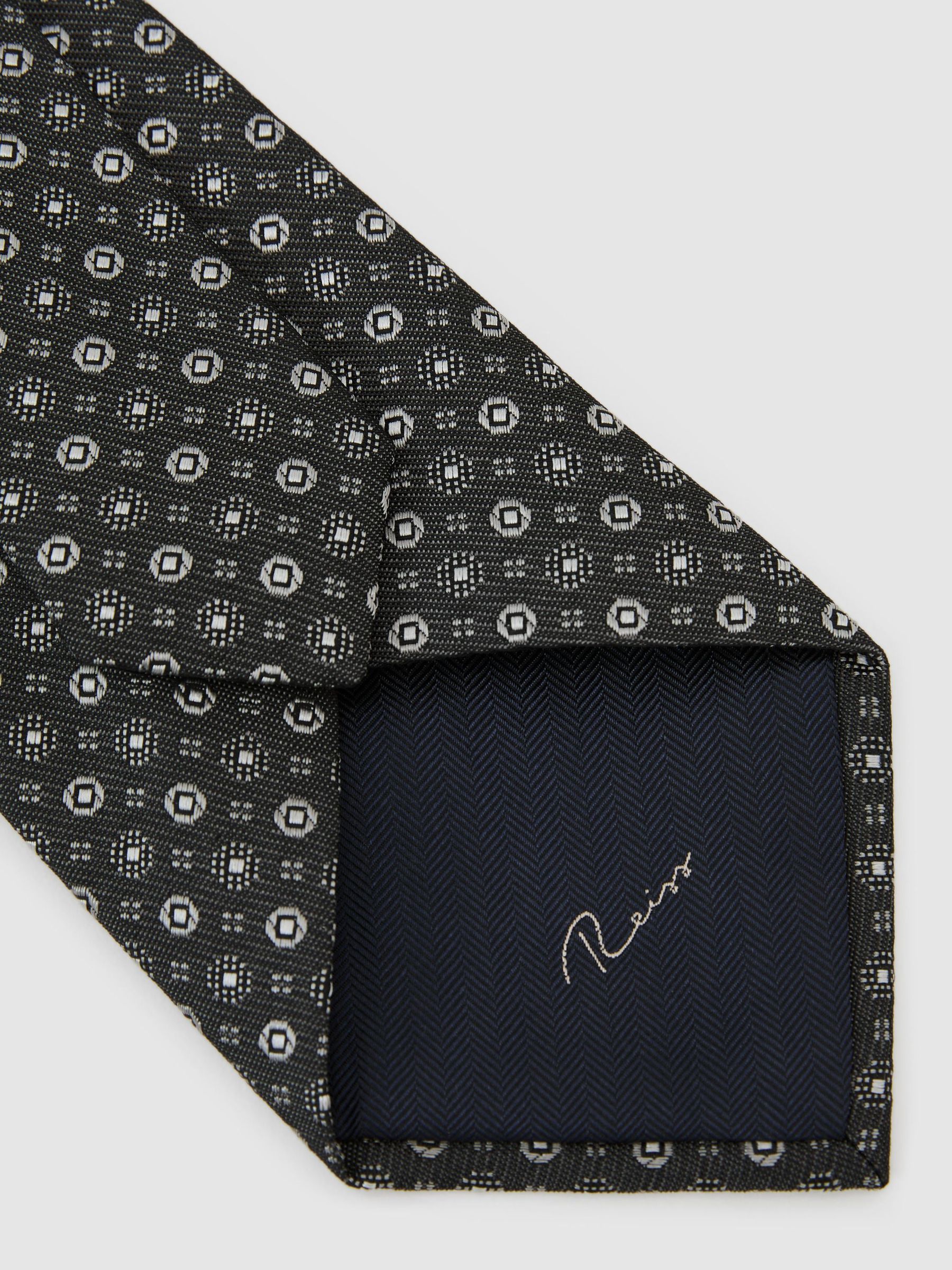 Silk-Blend Woven Micro Medallion Tie in Silver Grey - Image 4 of 5