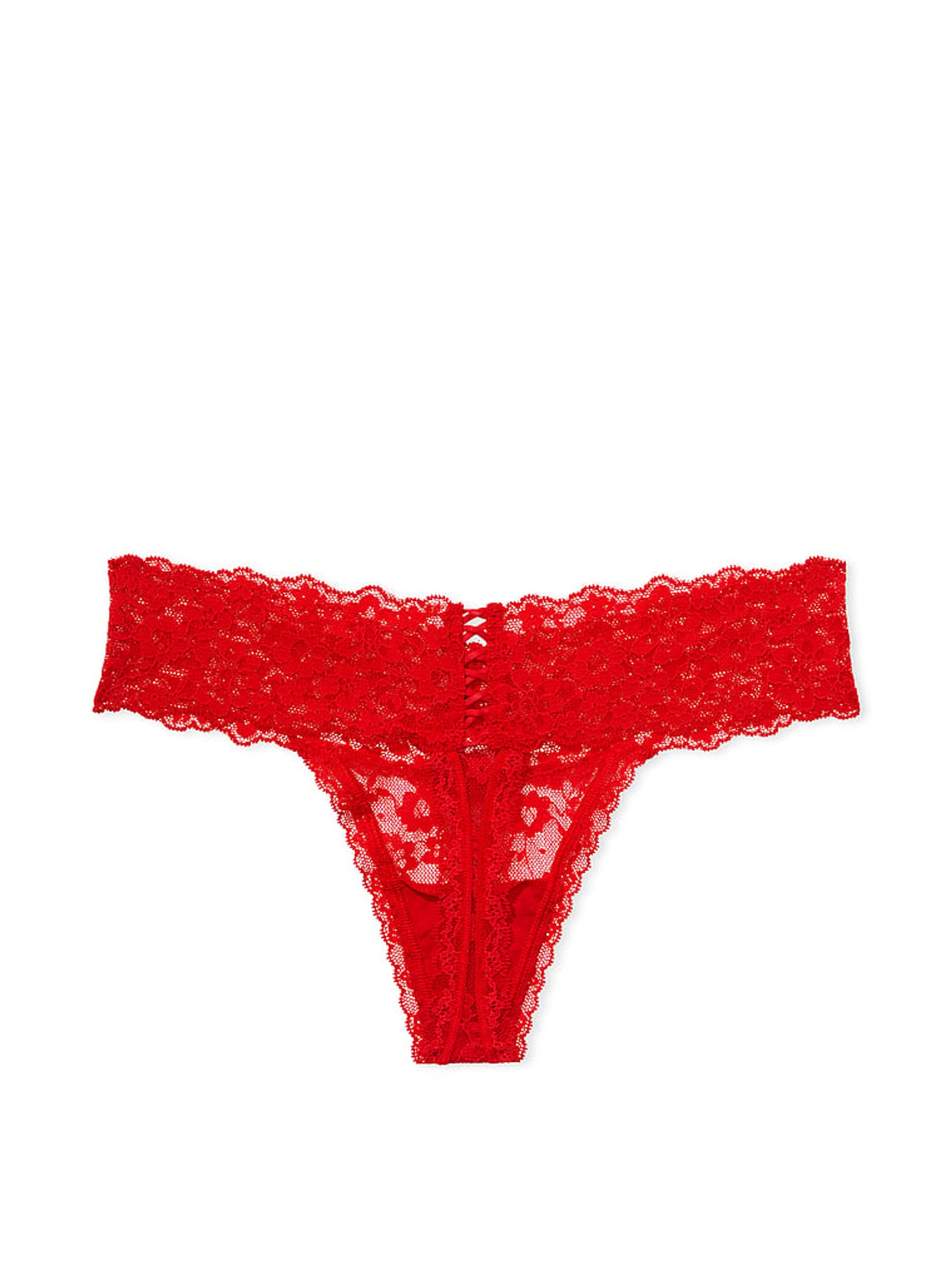 Lipstick Red Lace Up Thong Knickers - Image 3 of 4