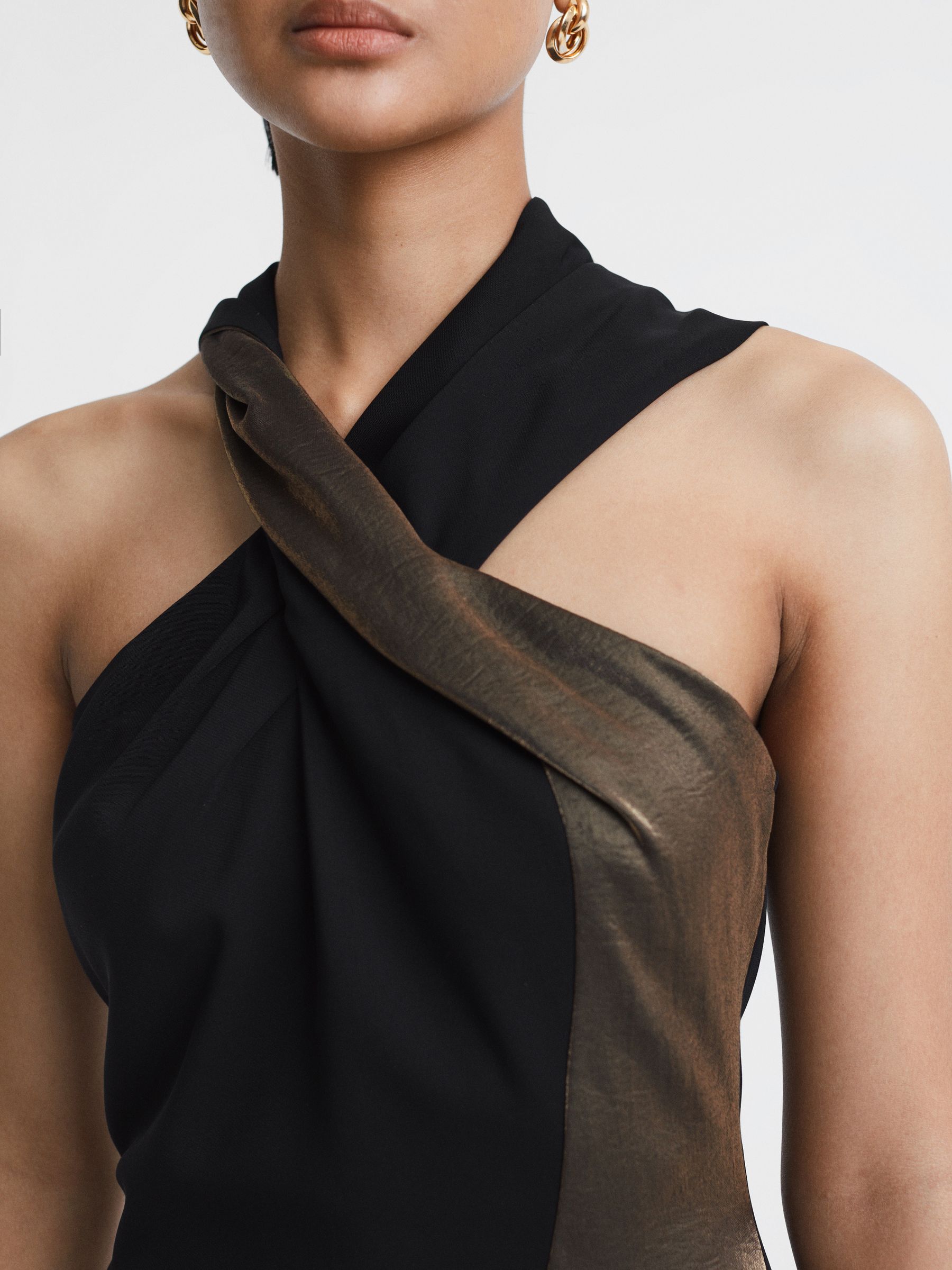 Metallic Stripe Bodycon Midi Dress in Black/Bronze - Image 4 of 5