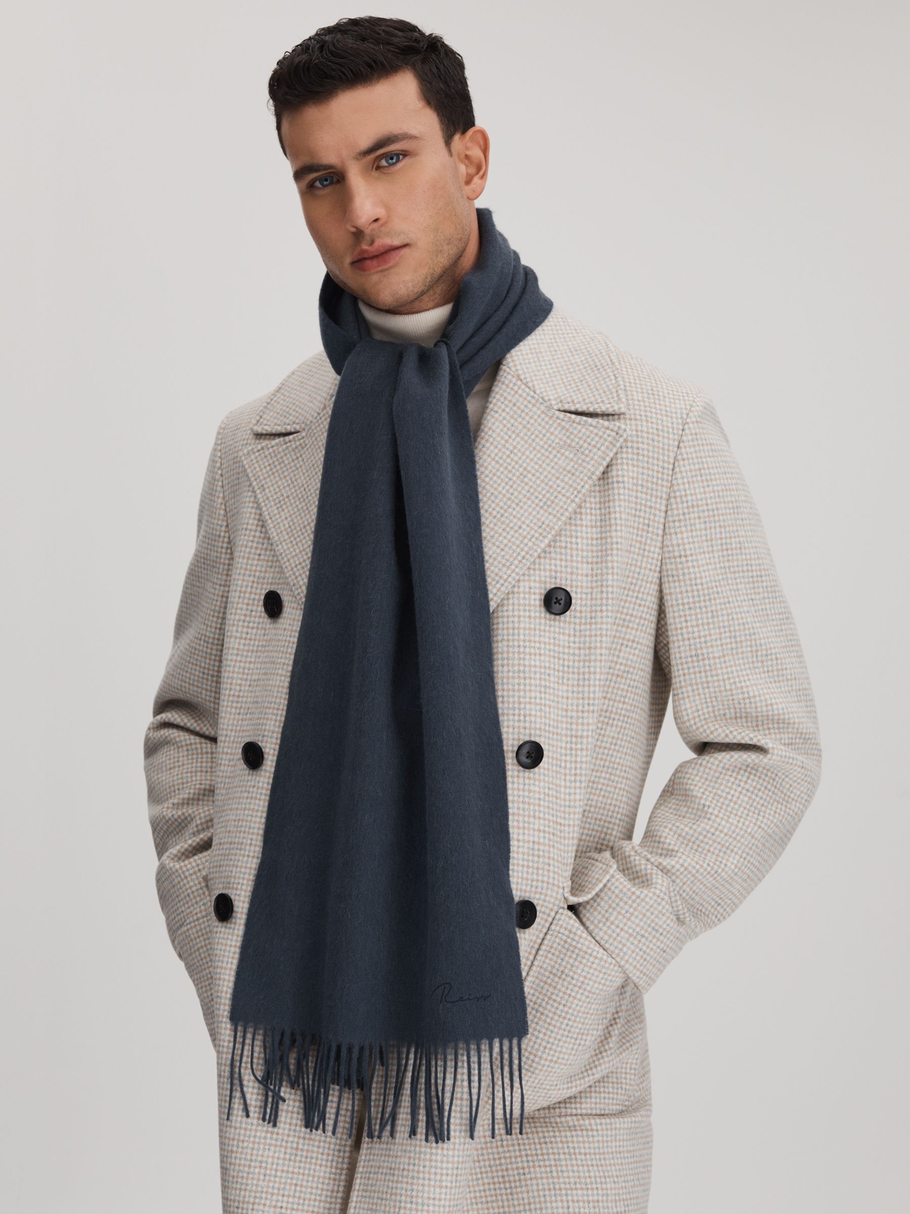 Wool and Cashmere Scarf in Airforce Blue - Image 2 of 4