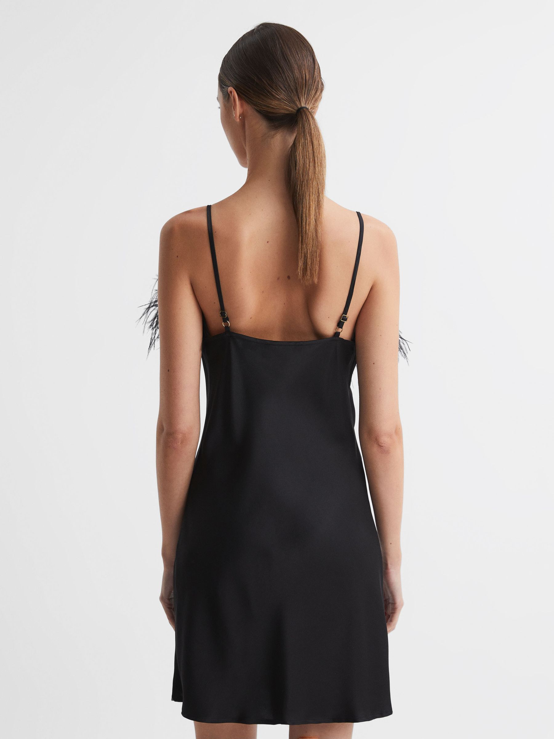 Sleeper Feather Mini Slip Dress in Black - Image 4 of 5