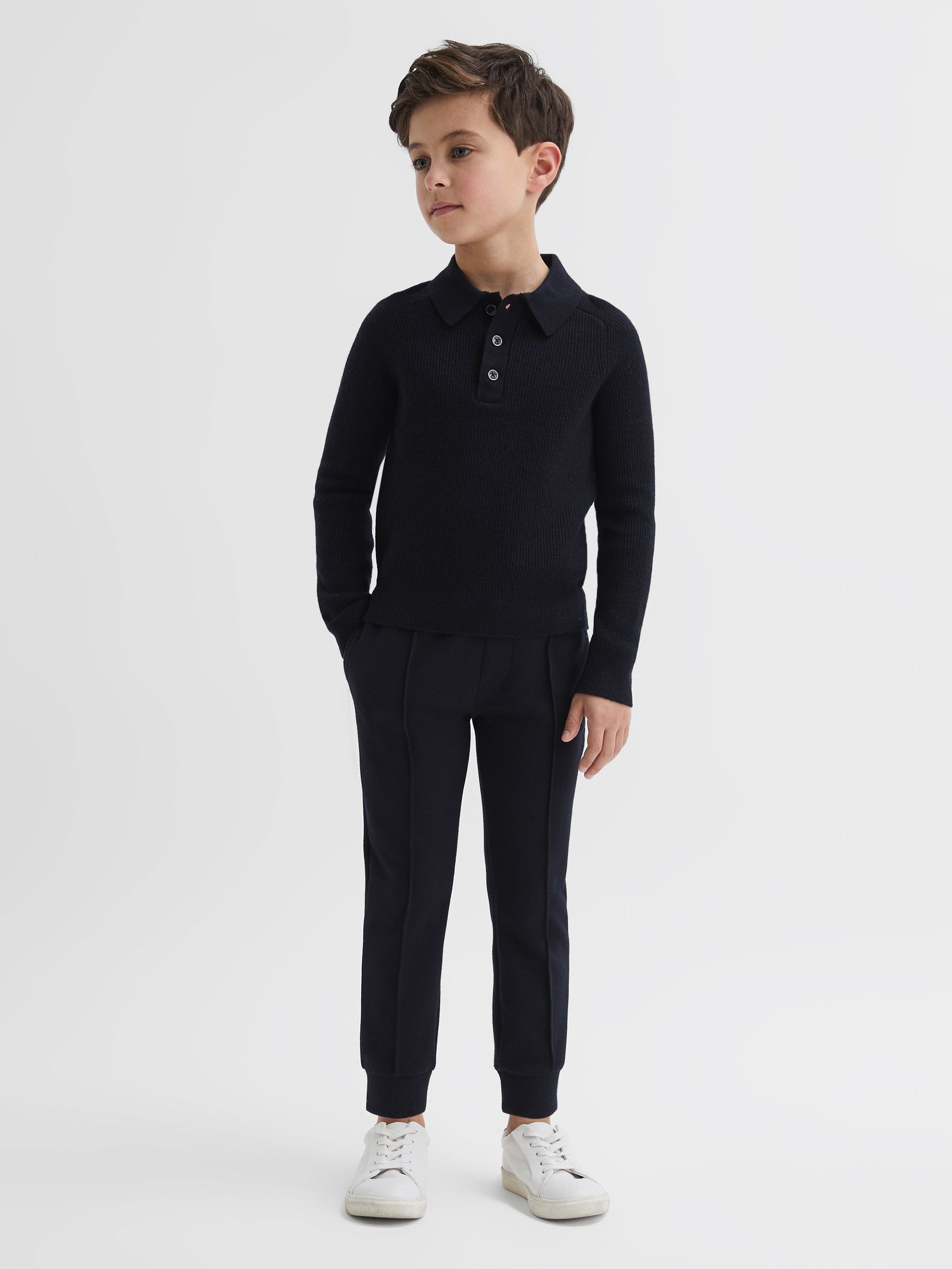 3-9 yrs Merino Wool Polo Shirt in Navy - Image 3 of 7